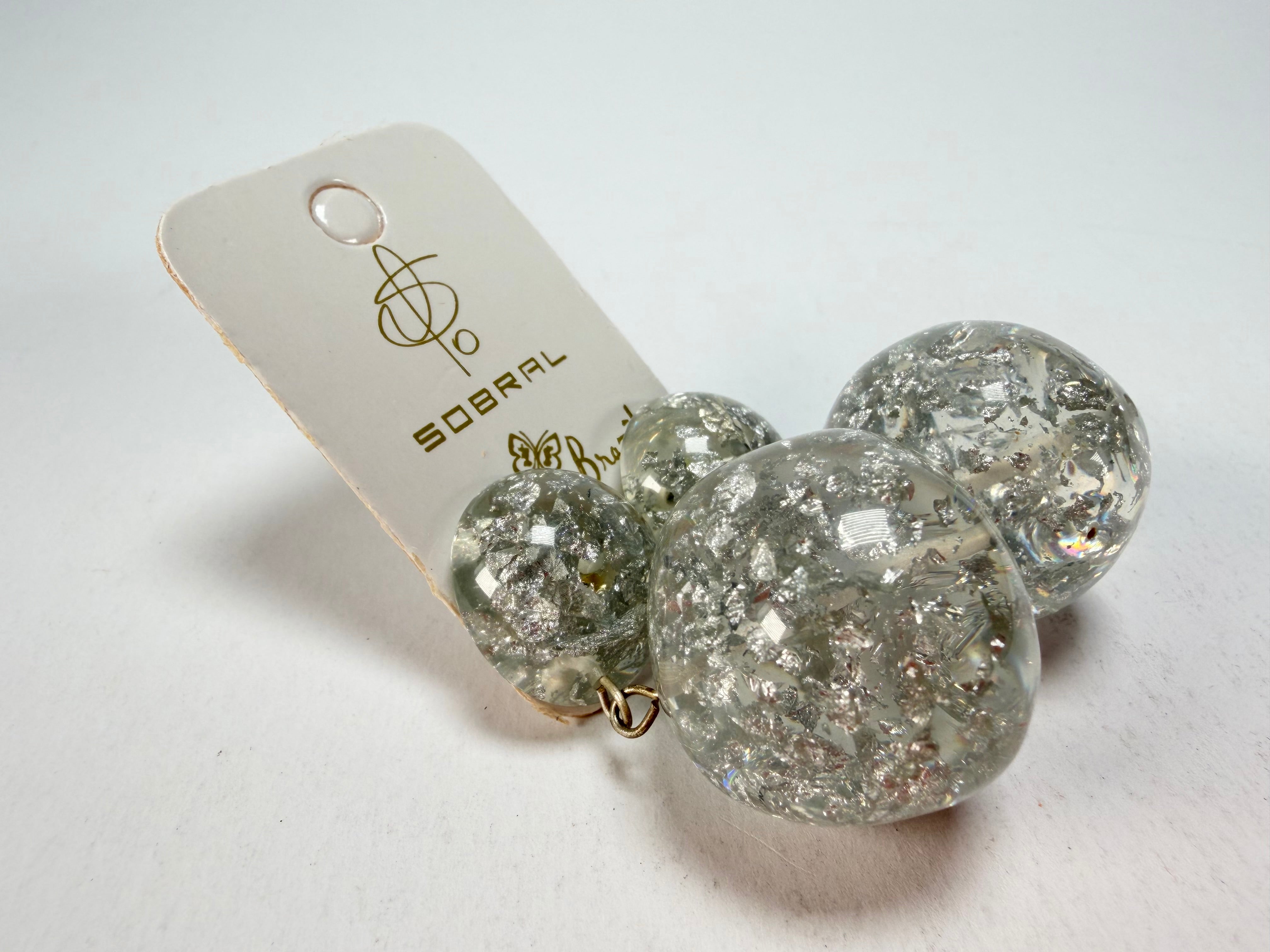 Jackie Brazil "Splendour" Silver Flakes Resin Earrings ( E2495 )