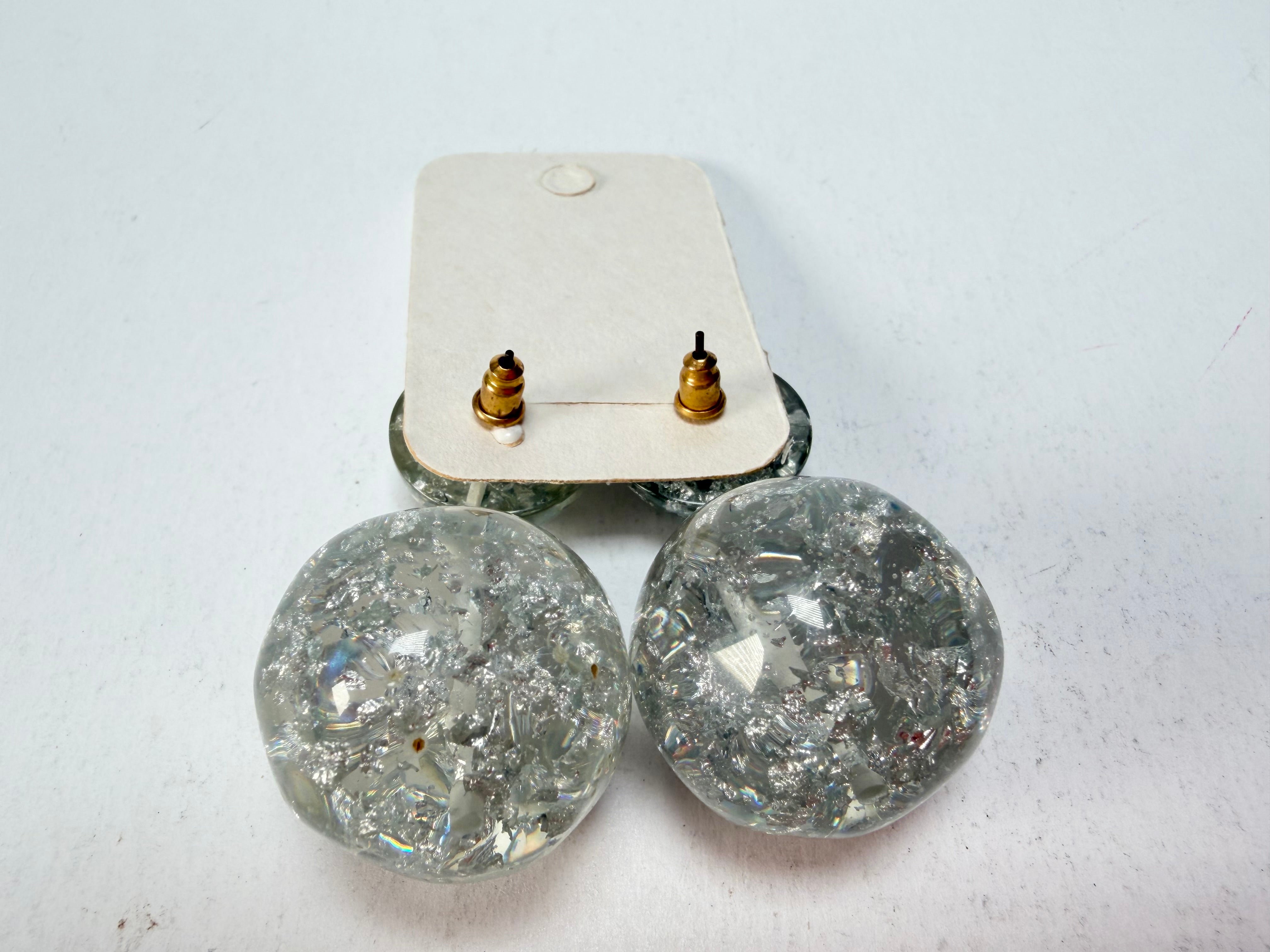 Jackie Brazil "Splendour" Silver Flakes Resin Earrings ( E2495 )