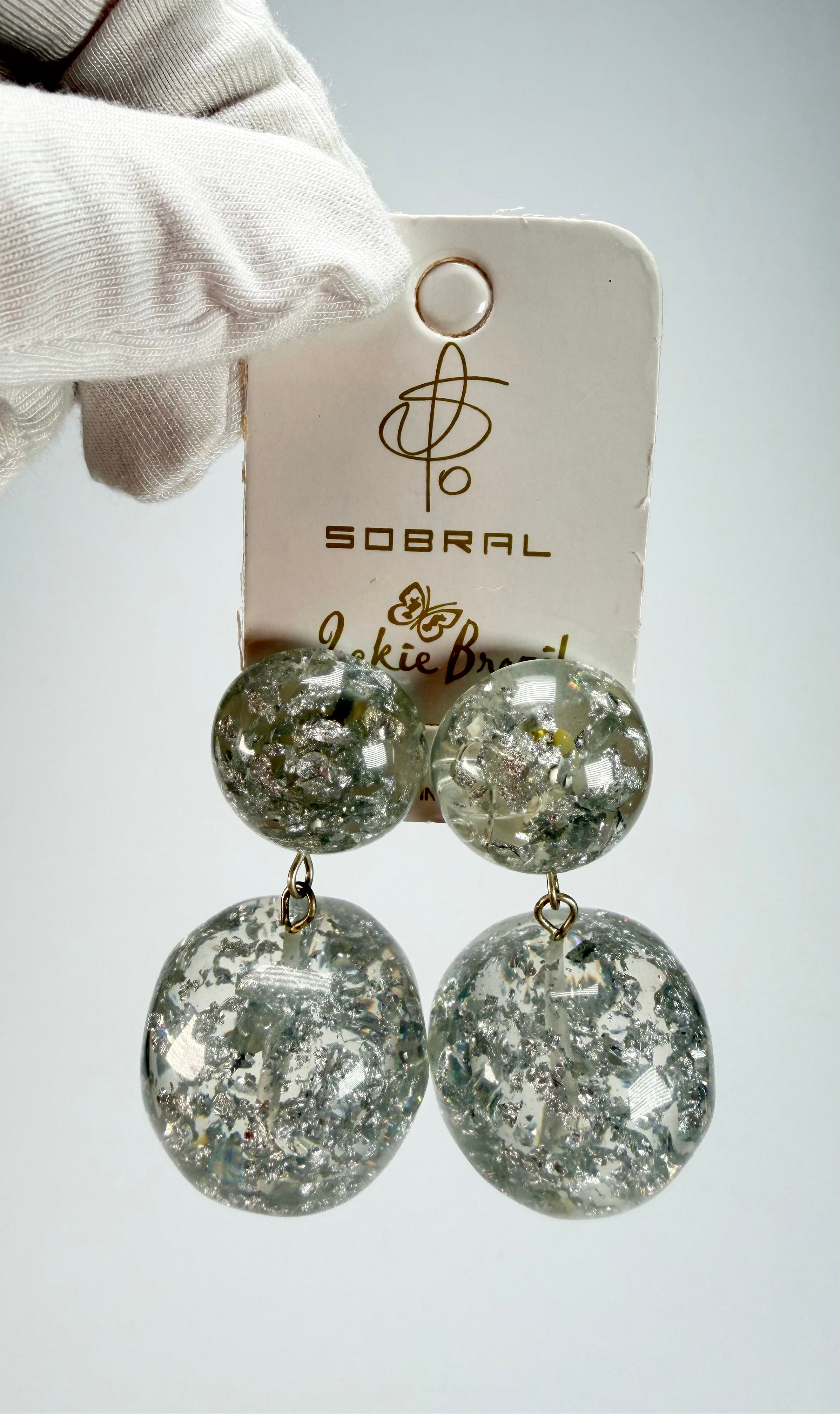 Jackie Brazil "Splendour" Silver Flakes Resin Earrings ( E2495 )