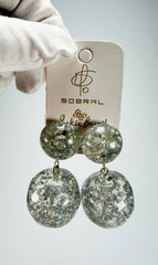 Jackie Brazil "Splendour" Silver Flakes Resin Earrings ( E2495 )