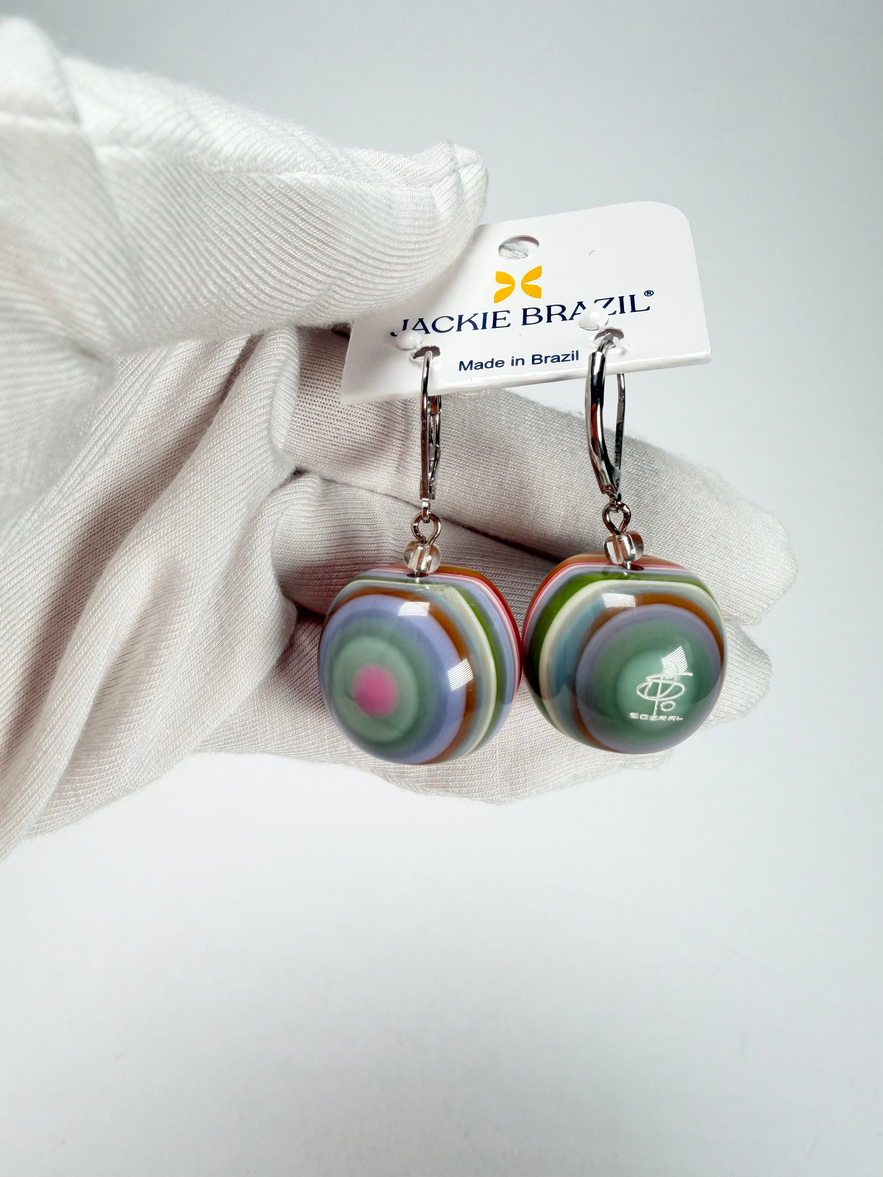 Jackie Brazil "Cat Eyes" Liquorice Balls Spring Mix Short Resin Earrings ( E0960 )