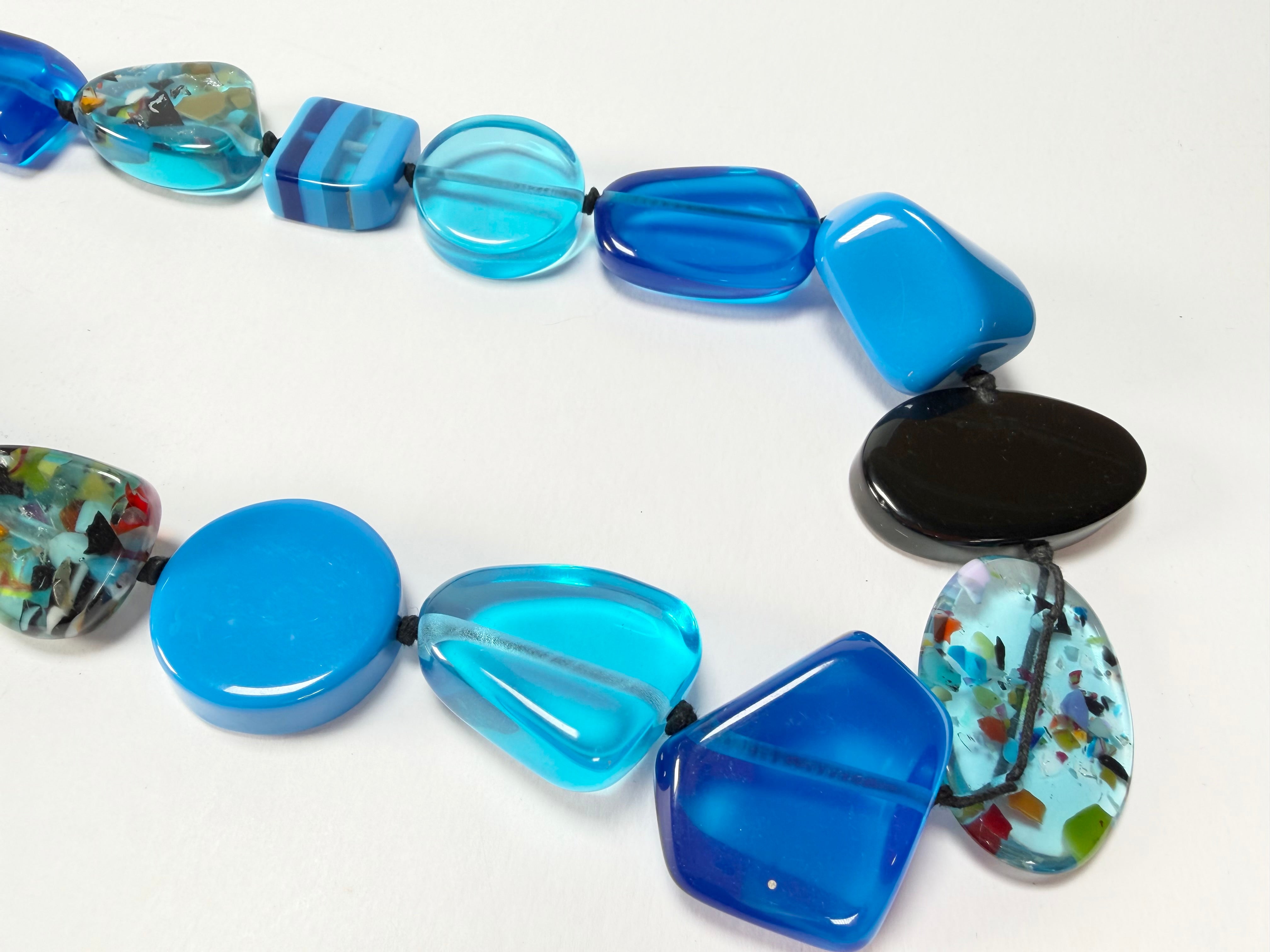 Jackie Brazil "Indiana" Blue Mix Multi-Bead Long Resin 110cm Necklace ( N0038 )