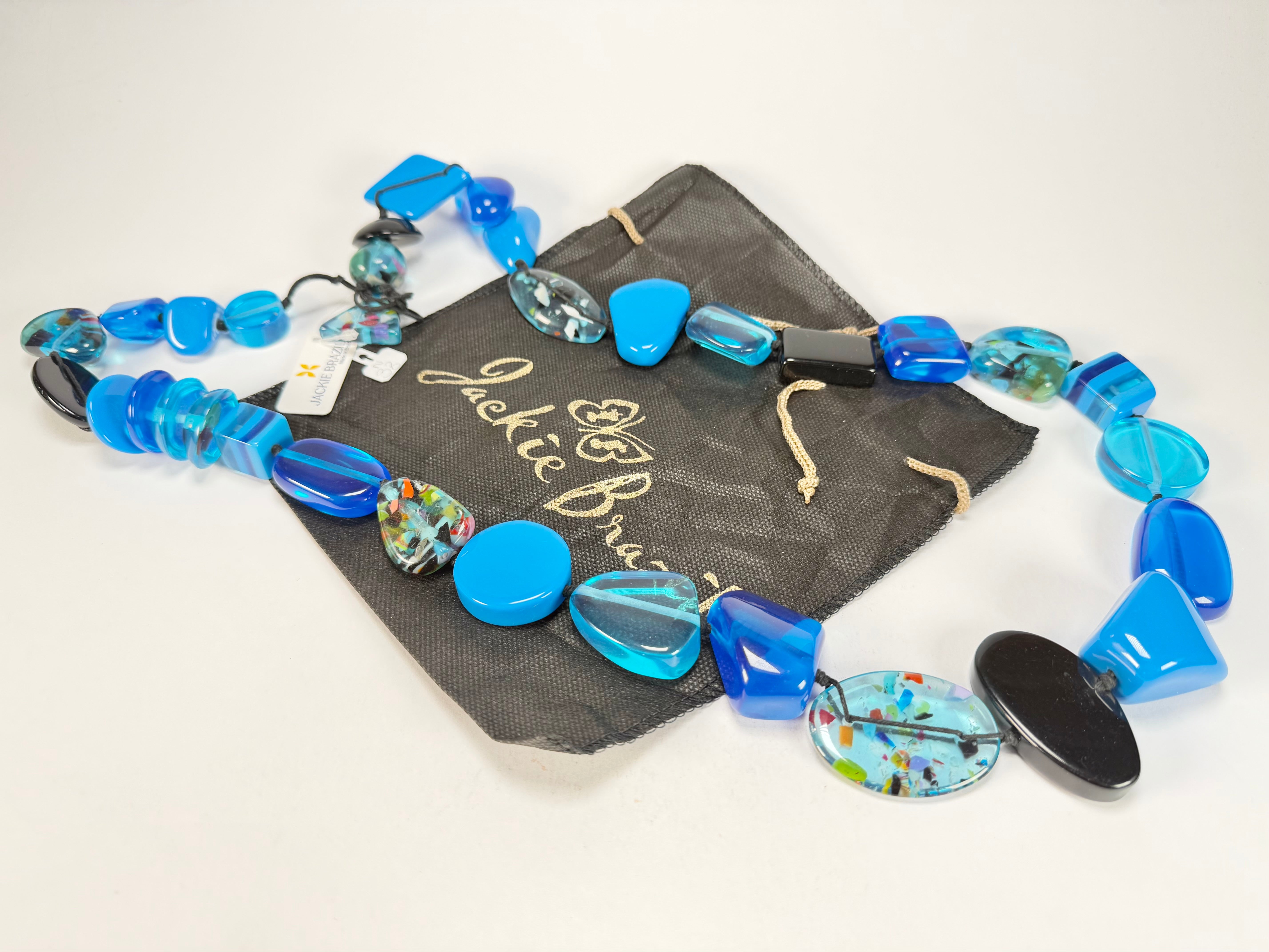 Jackie Brazil "Indiana" Blue Mix Multi-Bead Long Resin 110cm Necklace ( N0038 )