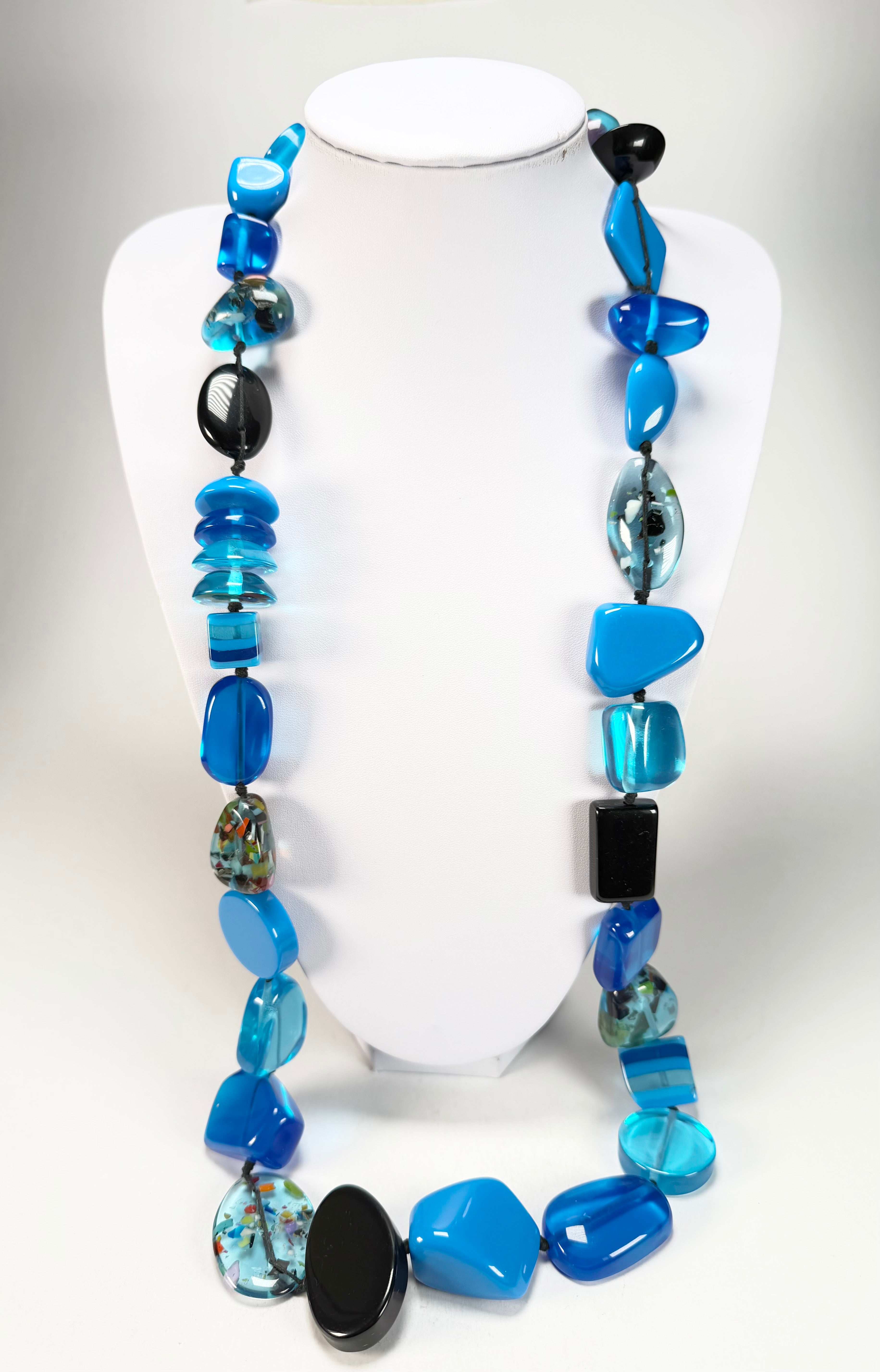Jackie Brazil "Indiana" Blue Mix Multi-Bead Long Resin 110cm Necklace ( N0038 )