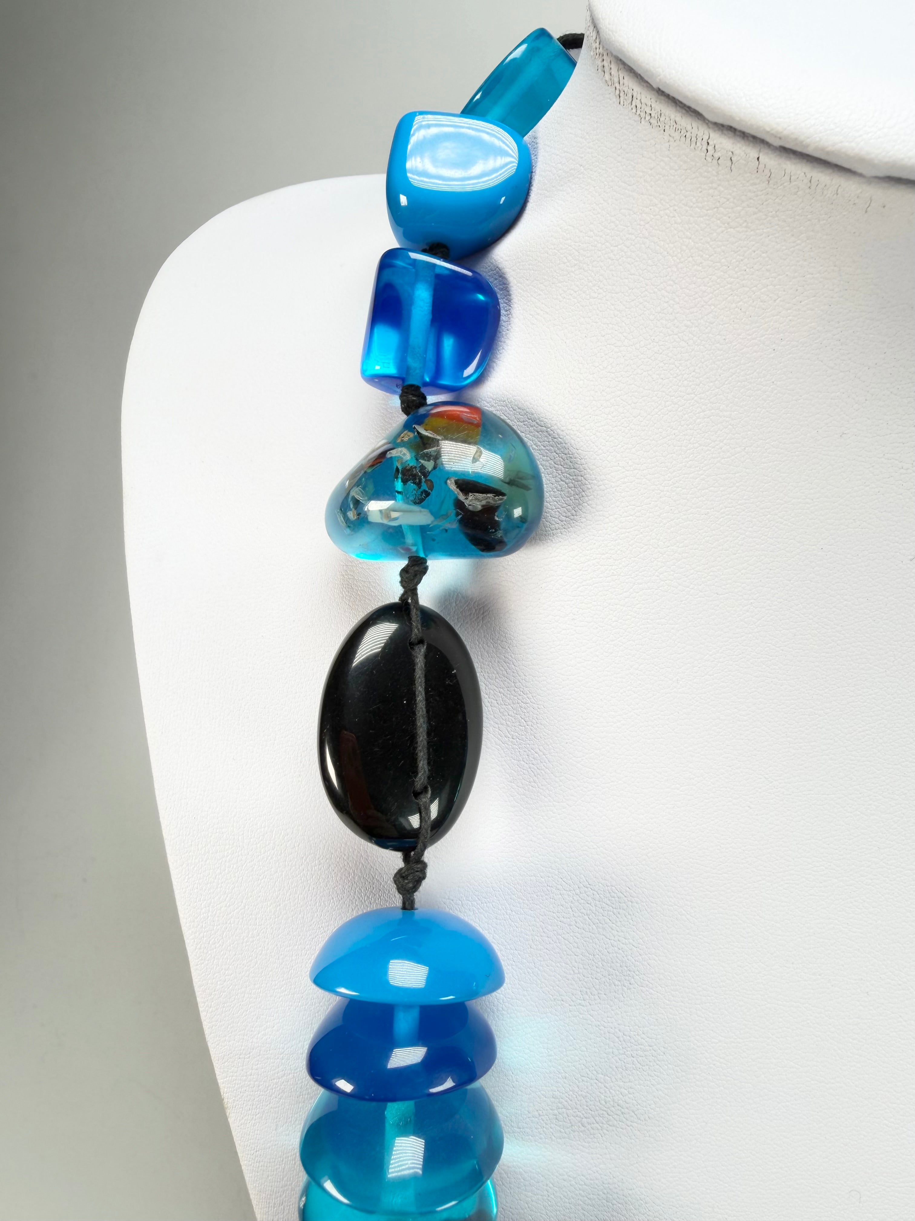 Jackie Brazil "Indiana" Blue Mix Multi-Bead Long Resin 110cm Necklace ( N0038 )