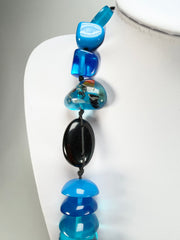Jackie Brazil "Indiana" Blue Mix Multi-Bead Long Resin 110cm Necklace ( N0038 )