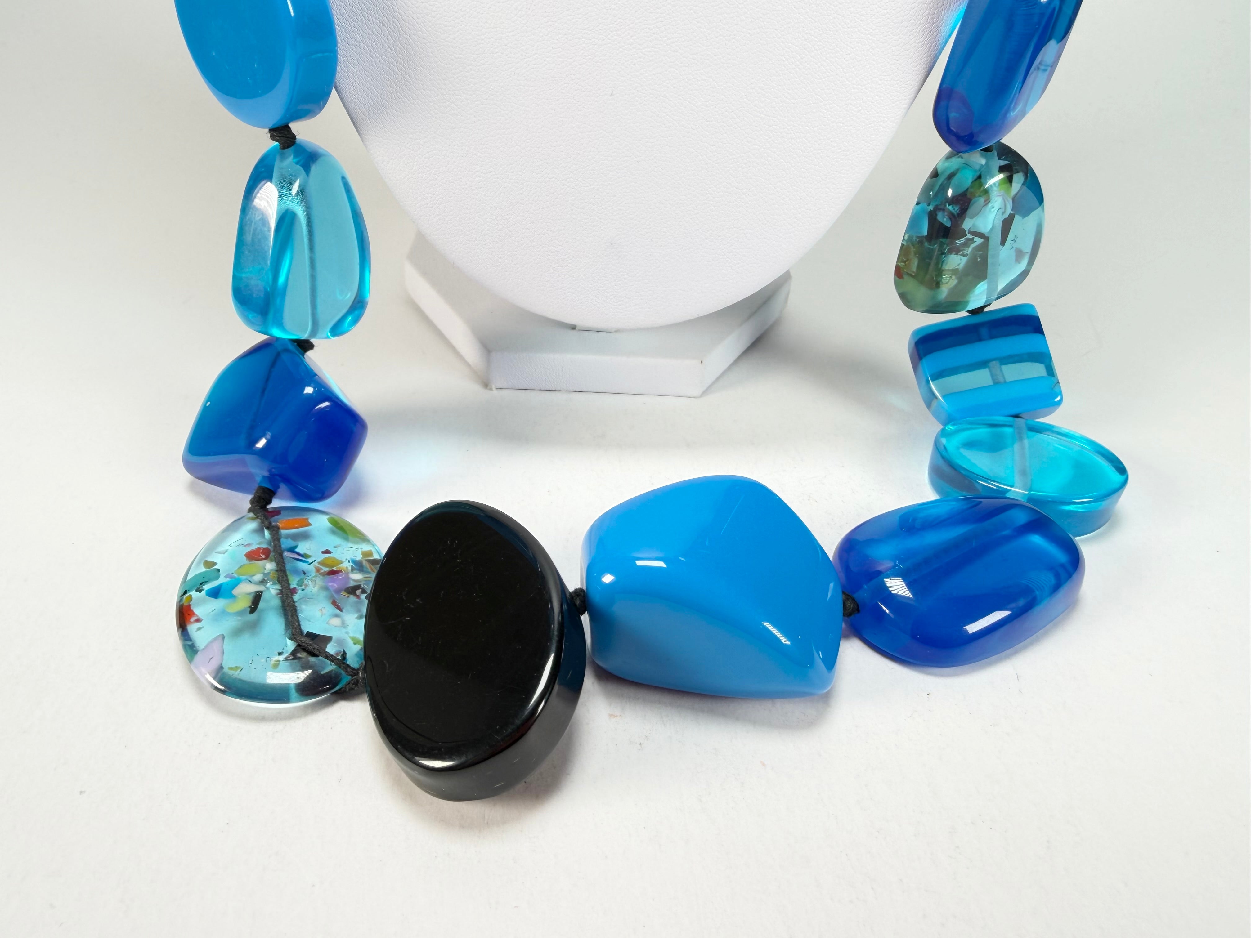 Jackie Brazil "Indiana" Blue Mix Multi-Bead Long Resin 110cm Necklace ( N0038 )