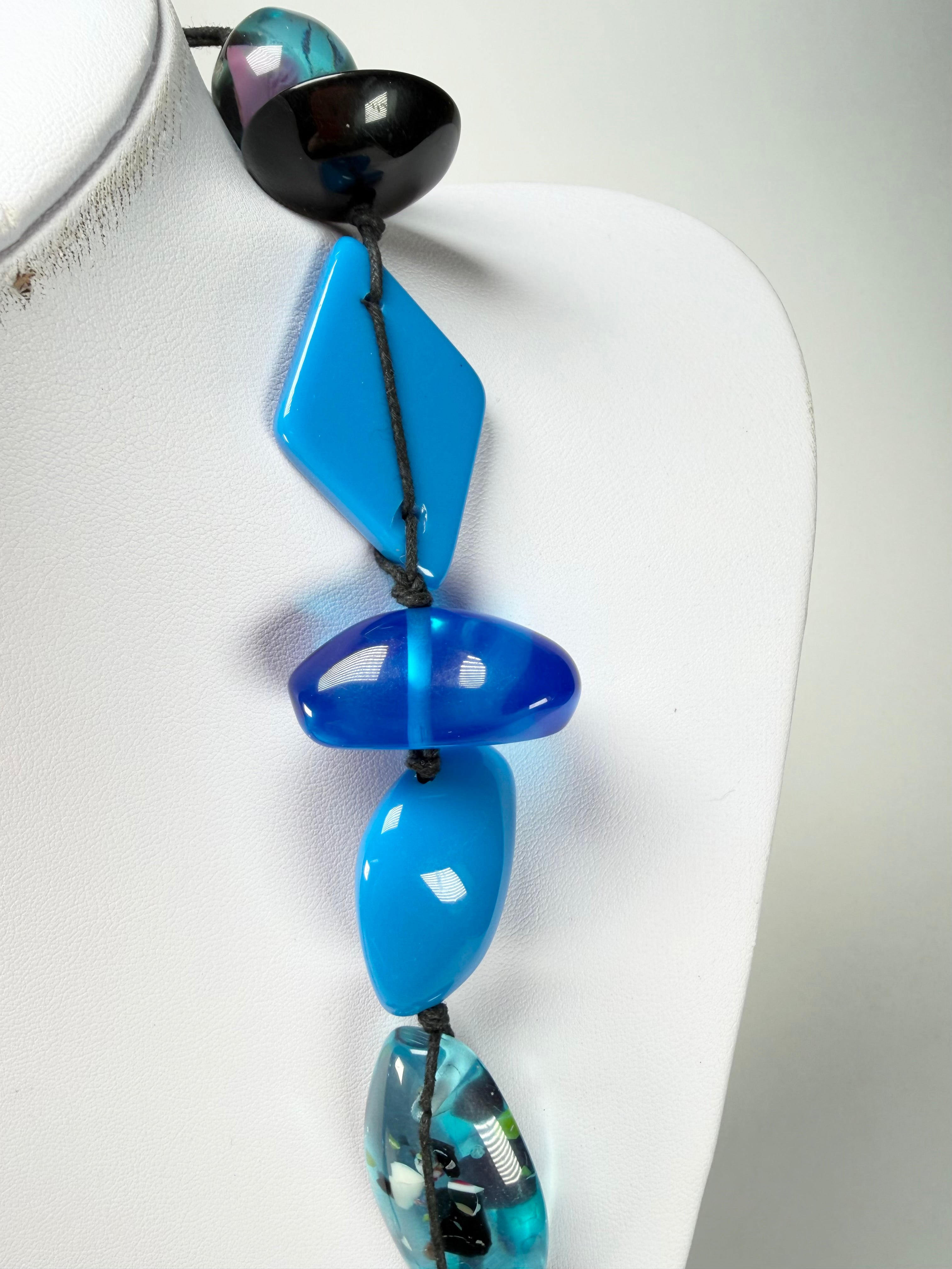 Jackie Brazil "Indiana" Blue Mix Multi-Bead Long Resin 110cm Necklace ( N0038 )