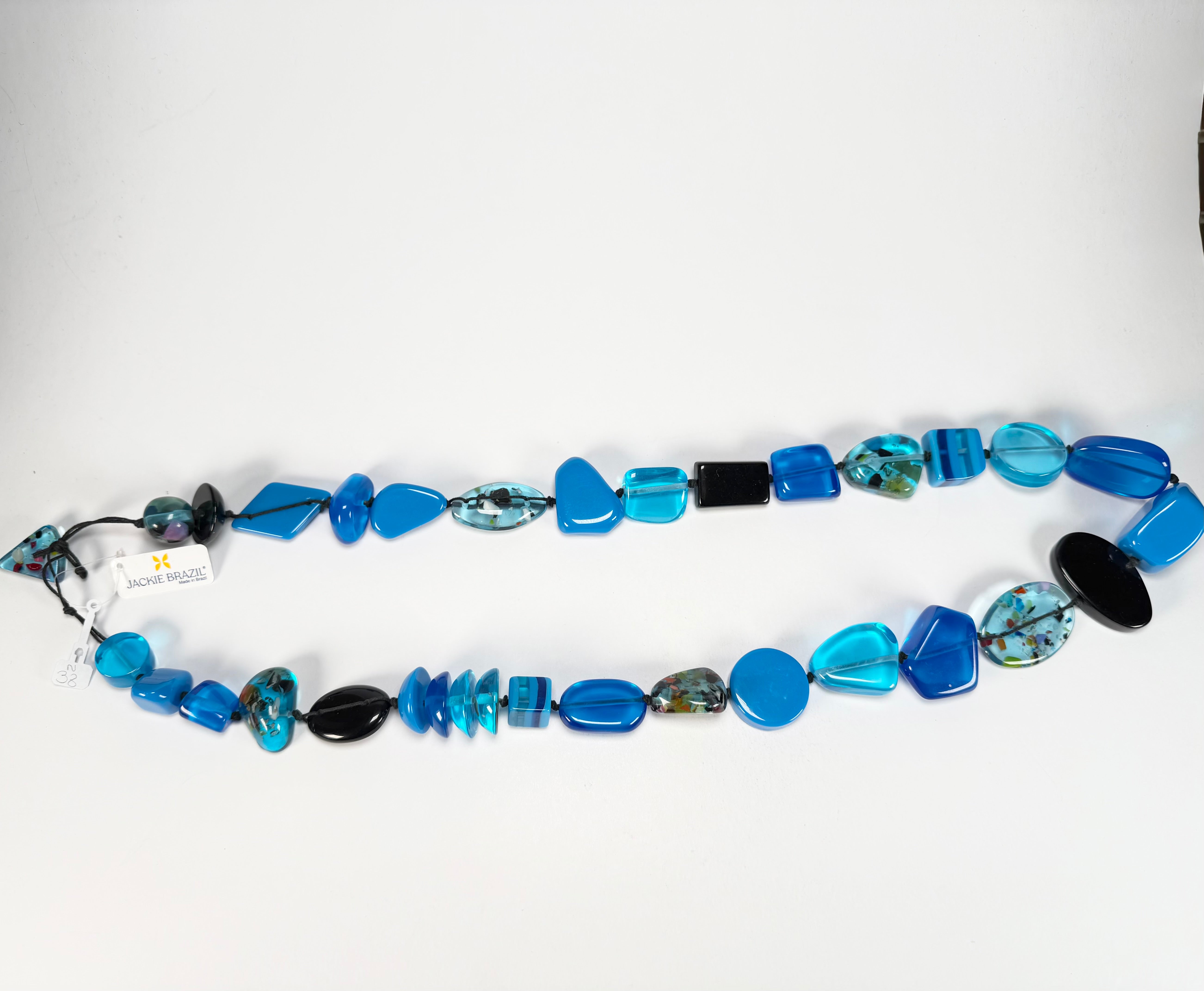 Jackie Brazil "Indiana" Blue Mix Multi-Bead Long Resin 110cm Necklace ( N0038 )