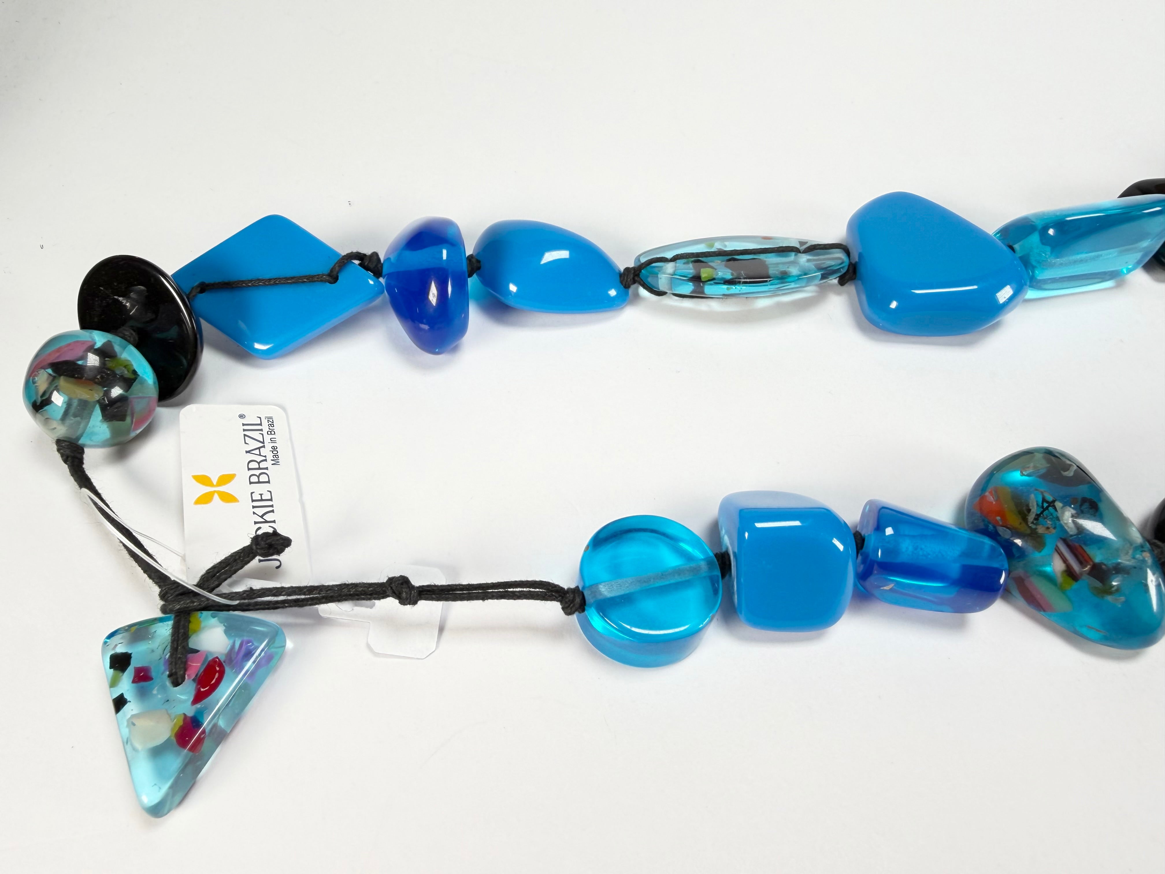 Jackie Brazil "Indiana" Blue Mix Multi-Bead Long Resin 110cm Necklace ( N0038 )