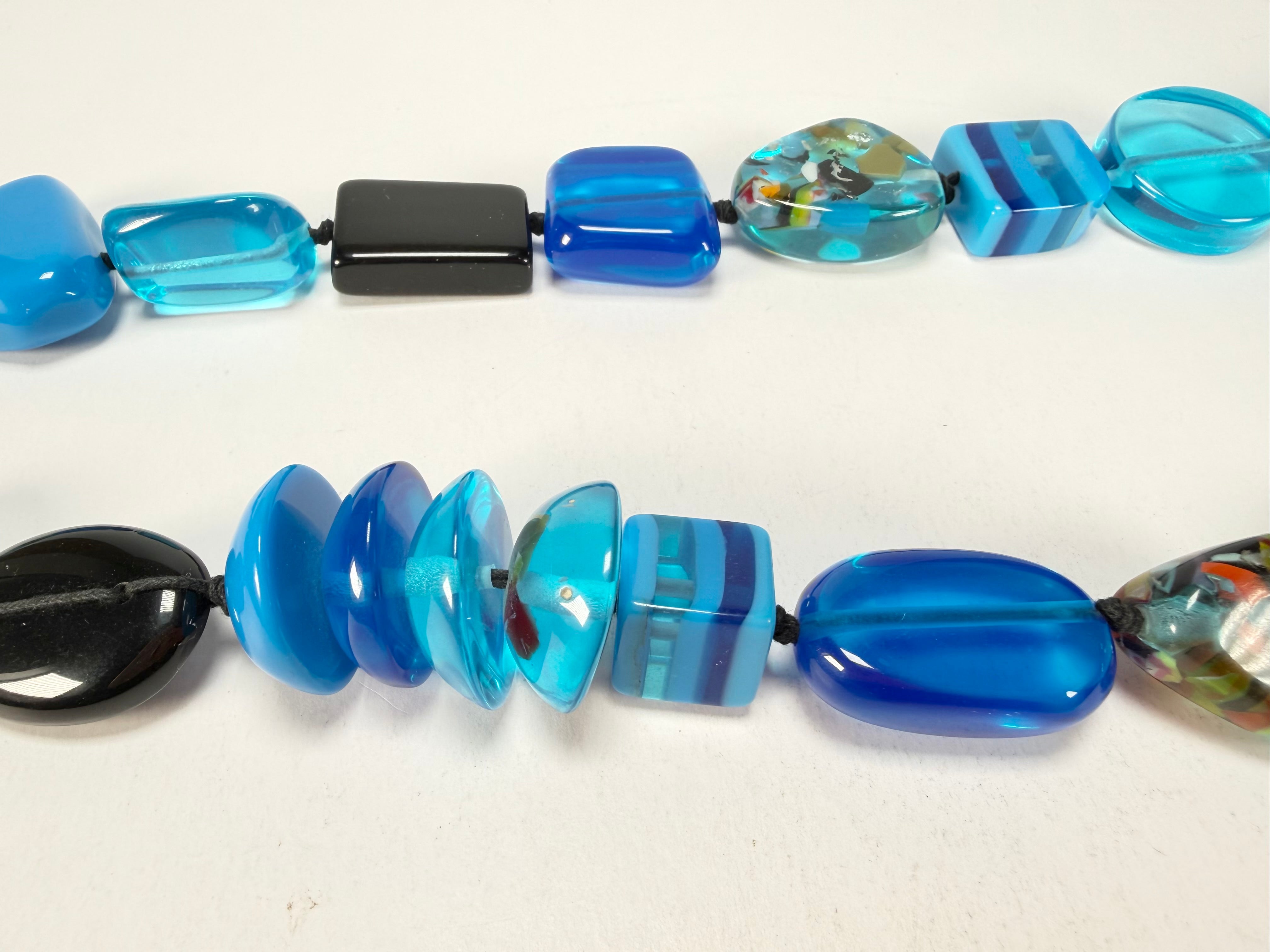 Jackie Brazil "Indiana" Blue Mix Multi-Bead Long Resin 110cm Necklace ( N0038 )