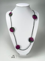 Jackie Brazil "Aida" Purple Swirls Discs With Beads Long Resin Necklace ( N3150 )