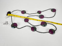 Jackie Brazil "Aida" Purple Swirls Discs With Beads Long Resin Necklace ( N3150 )