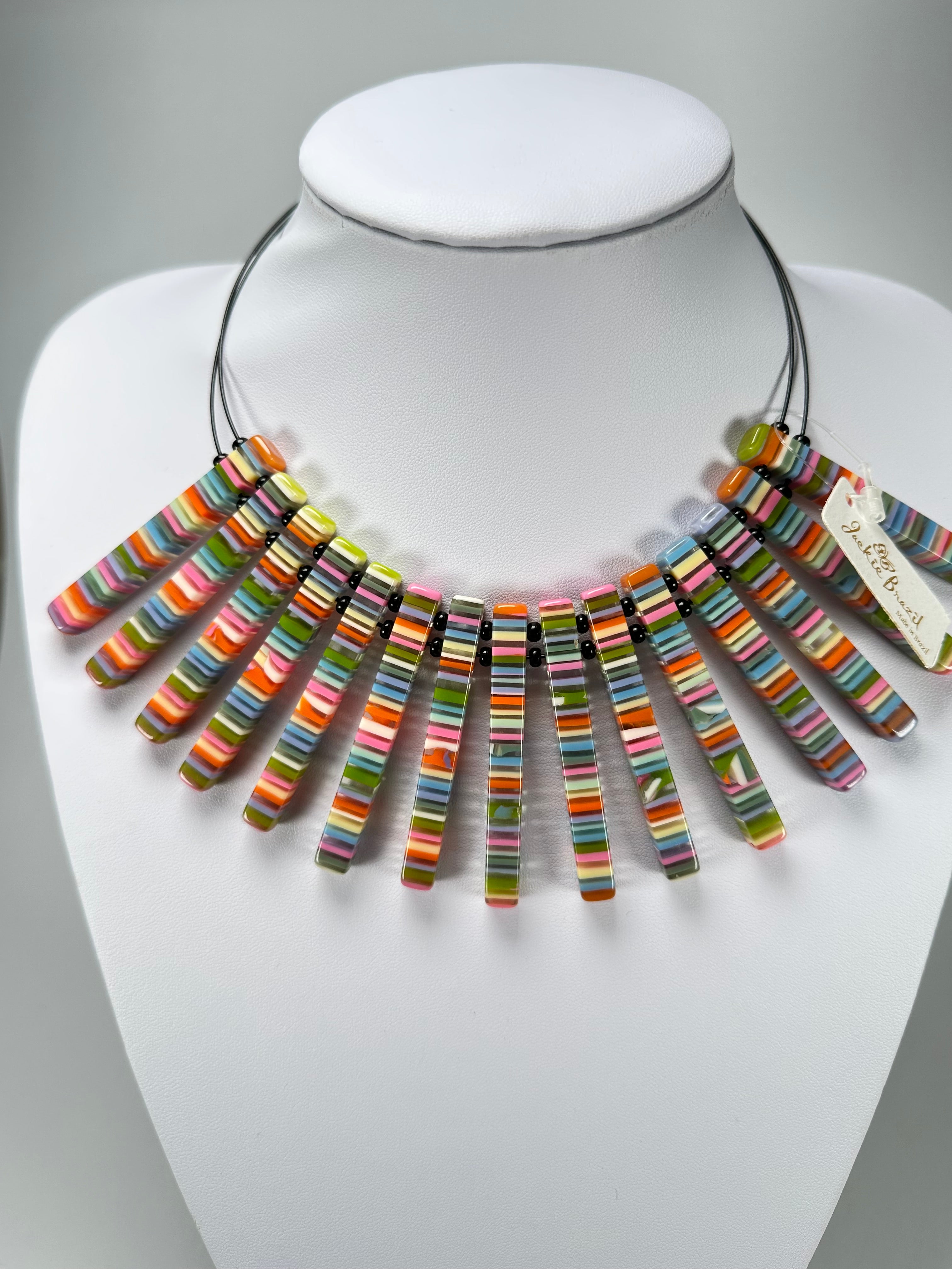 Jackie Brazil "Cleopatra" Liquorice Thin Rectangles On Wire Resin Choker Necklace ( N2660 )
