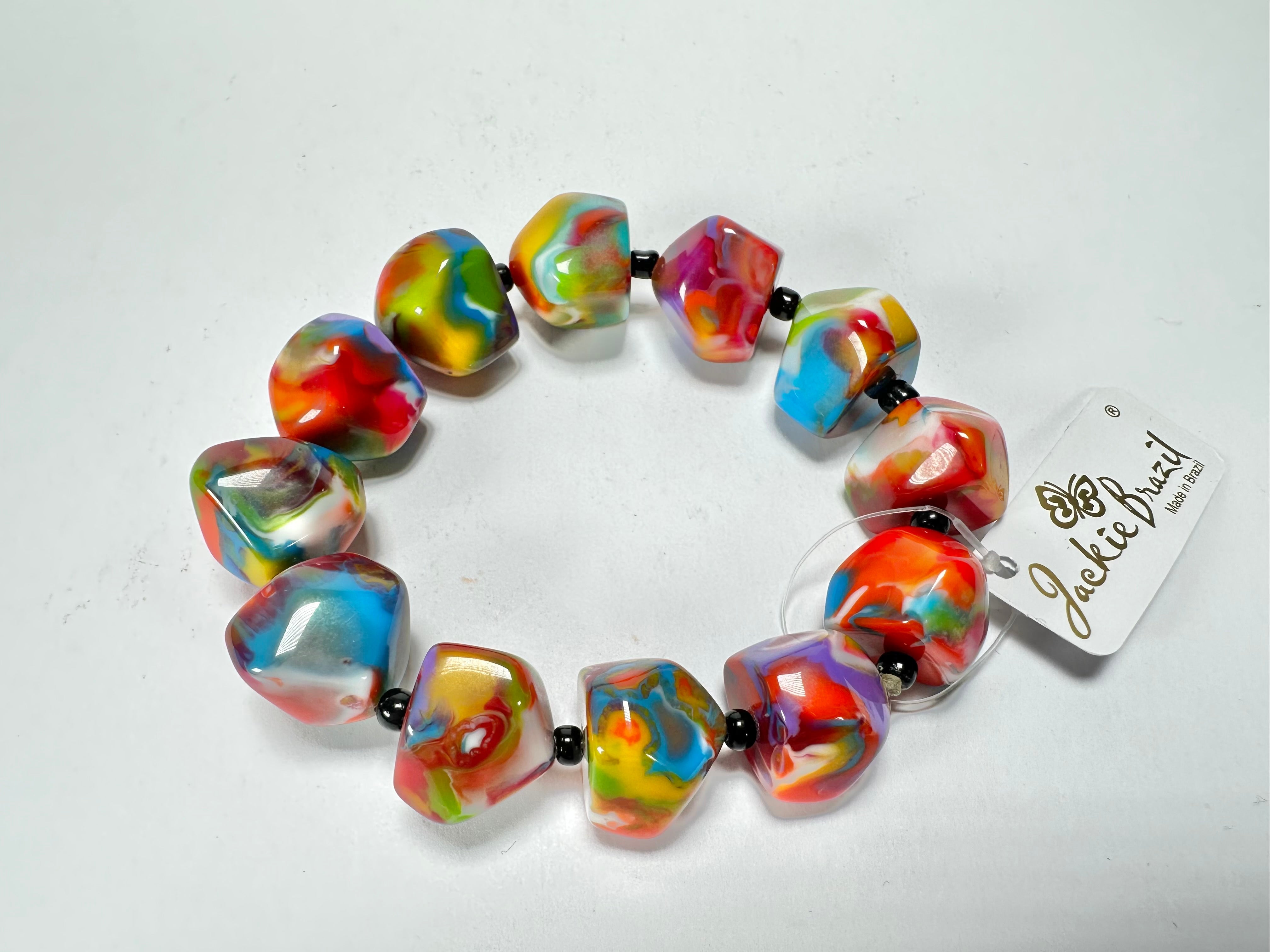 Jackie Brazil "Camille" Kandinsky Small Abstract Stones Resin Bracelet ( B0930 )
