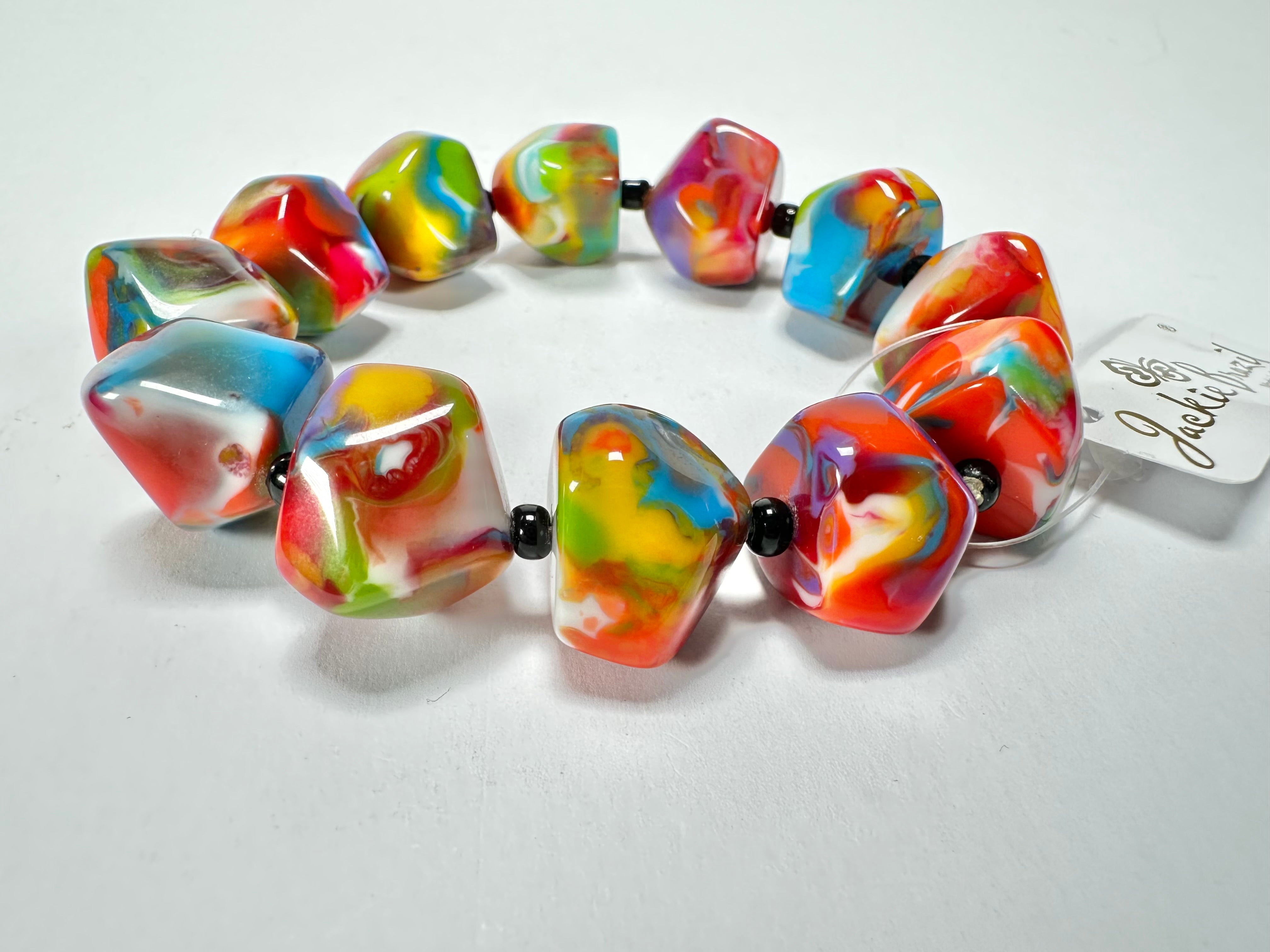 Jackie Brazil "Camille" Kandinsky Small Abstract Stones Resin Bracelet ( B0930 )