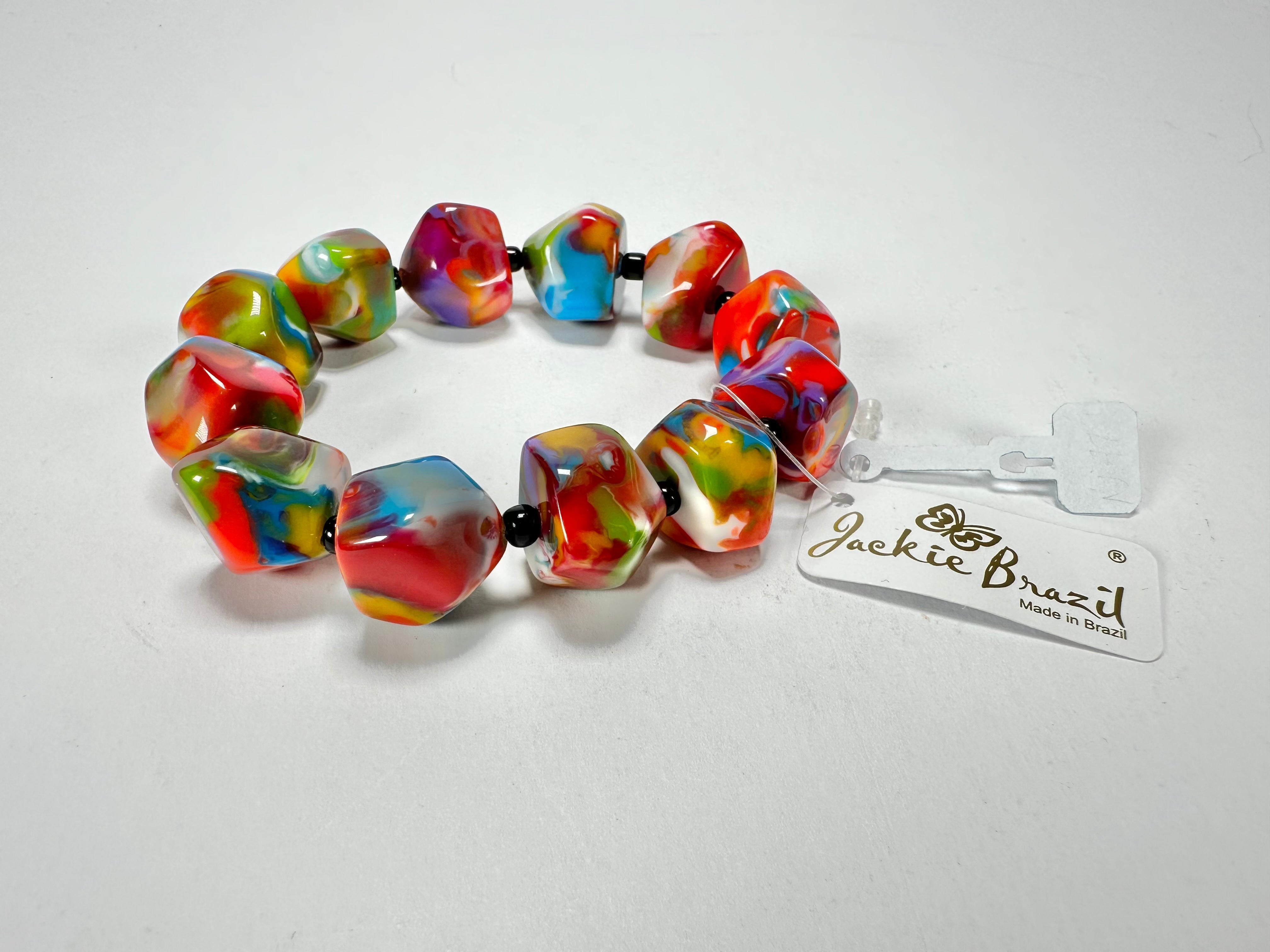 Jackie Brazil "Camille" Kandinsky Small Abstract Stones Resin Bracelet ( B0930 )