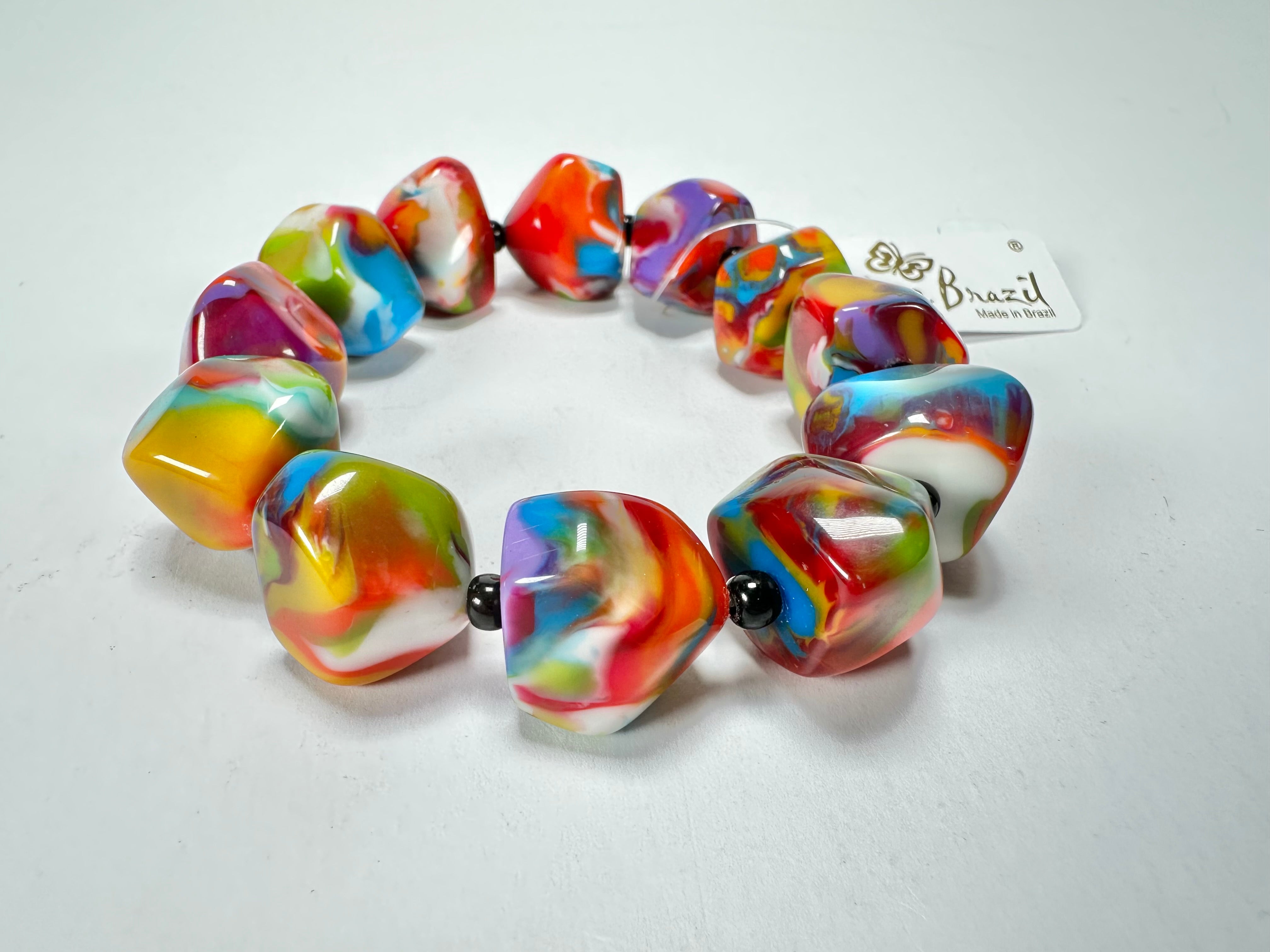 Jackie Brazil "Camille" Kandinsky Small Abstract Stones Resin Bracelet ( B0930 )