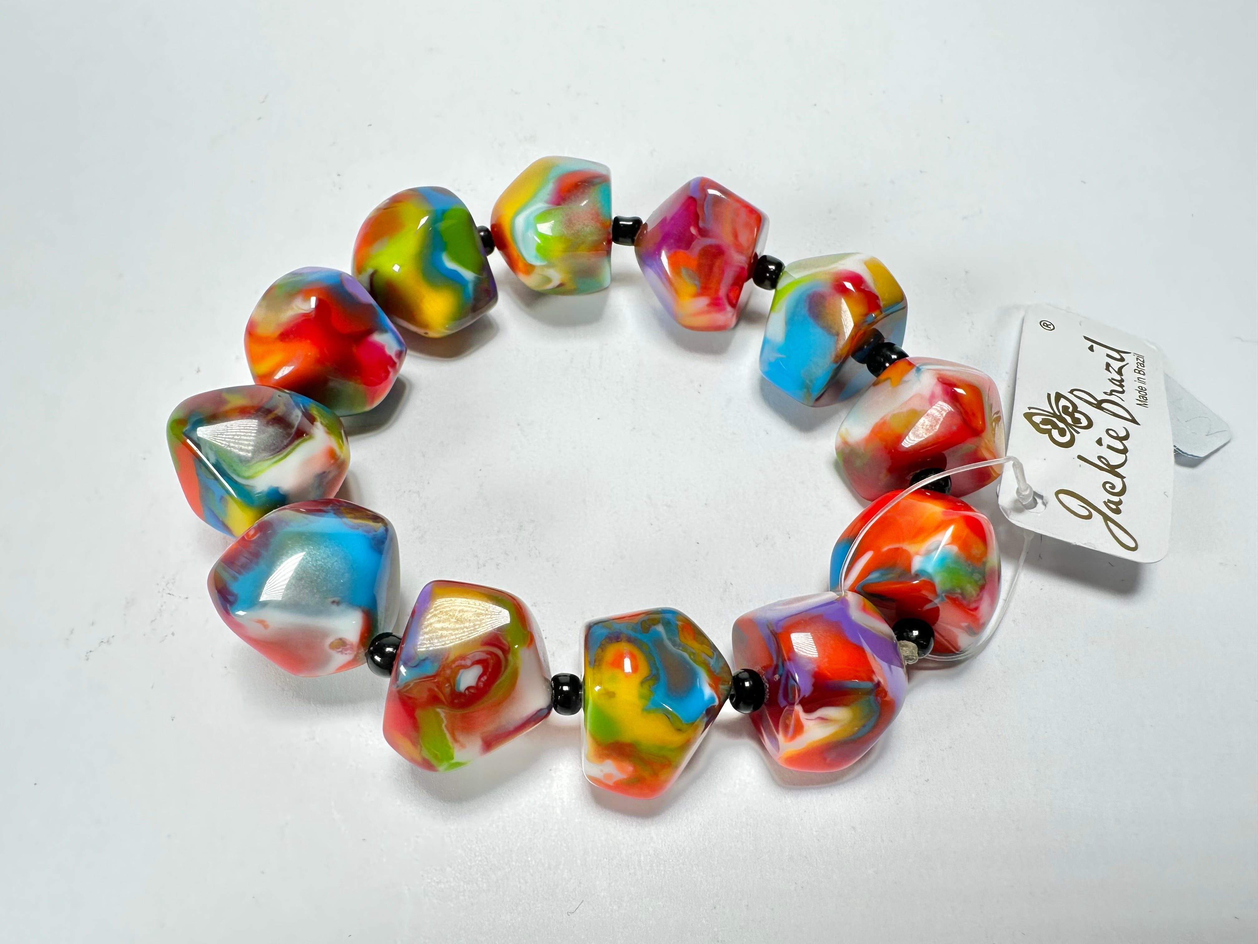 Jackie Brazil "Camille" Kandinsky Small Abstract Stones Resin Bracelet ( B0930 )