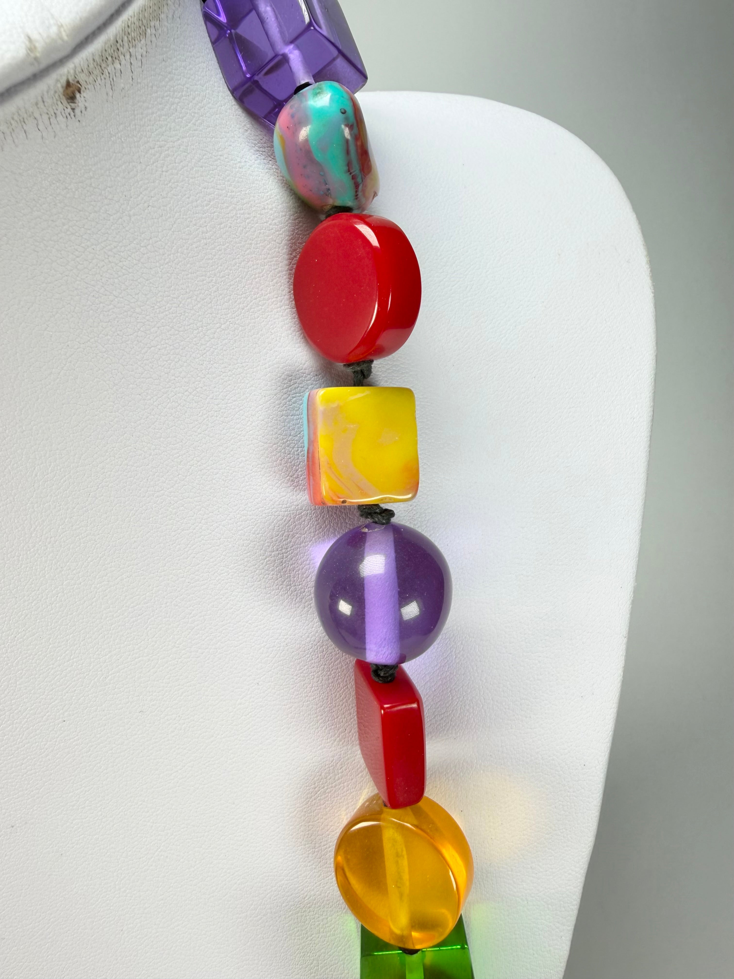 Jackie Brazil "Indiana" Mix Colours Multi-Bead Long Resin 110cm Necklace ( N0038 )