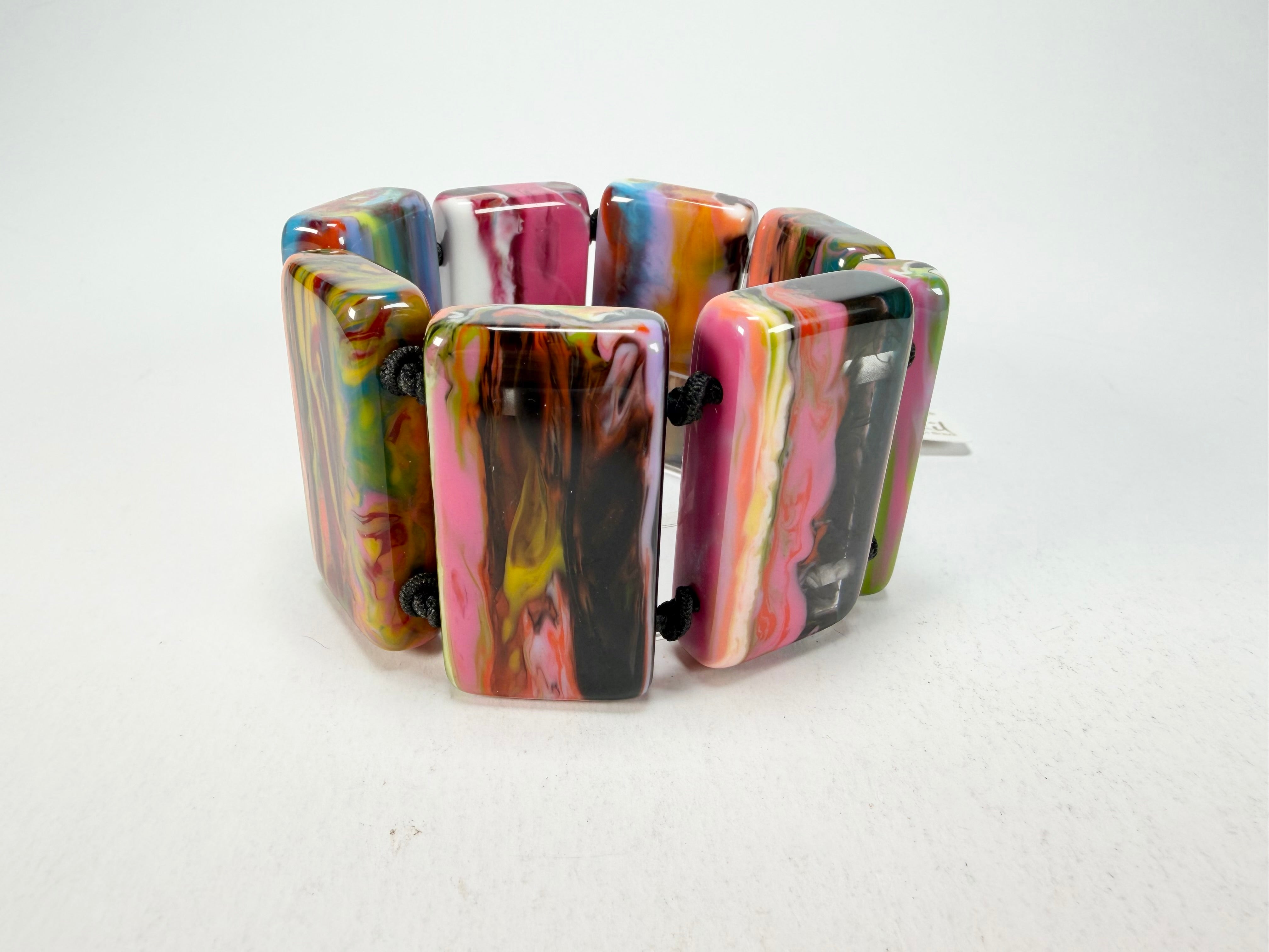 Jackie Brazil "Pop Art" Kandinsky 8 Squares Elasticated Bracelet ( B0376 )