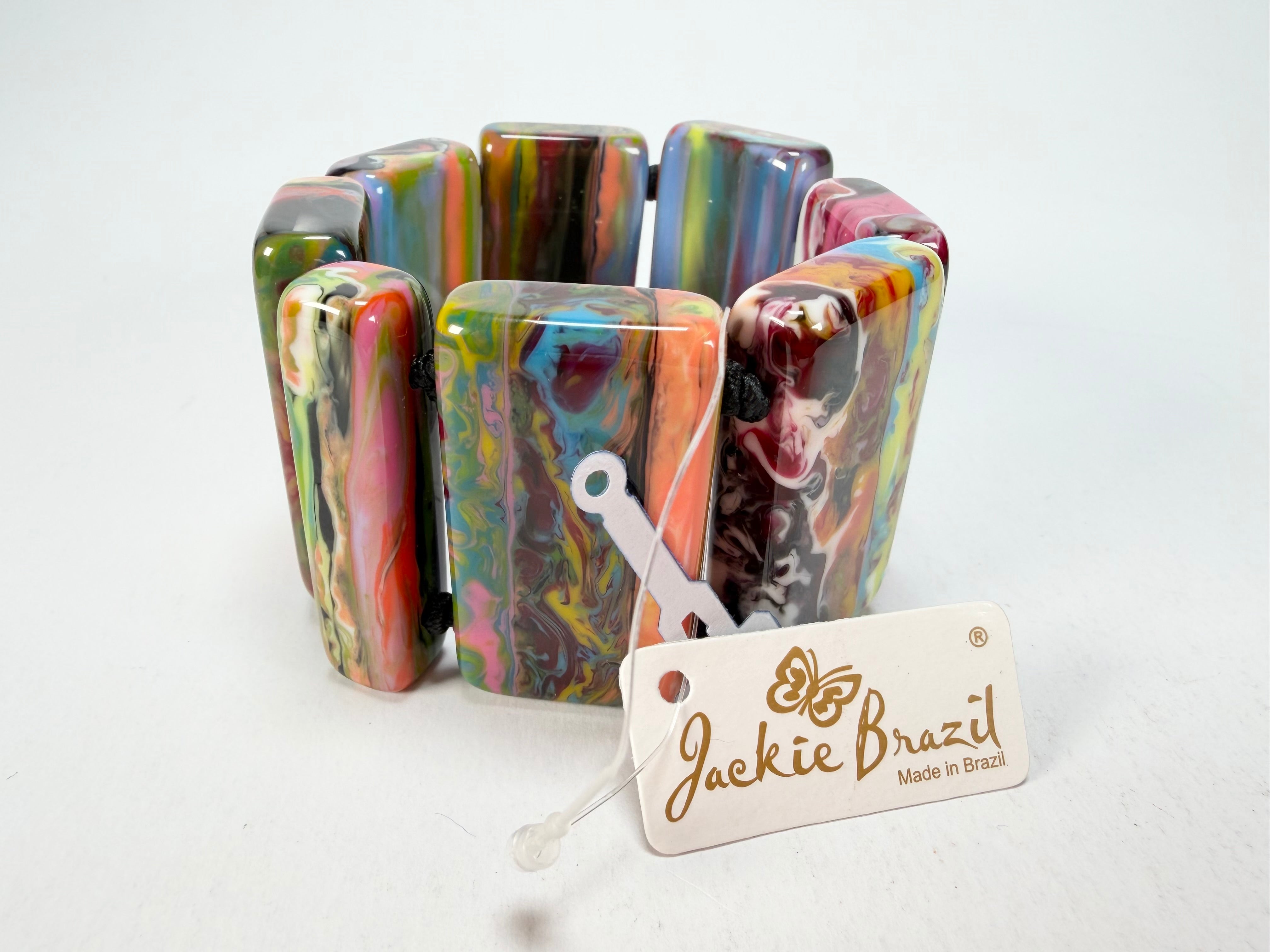 Jackie Brazil "Pop Art" Kandinsky 8 Squares Elasticated Bracelet ( B0376 )