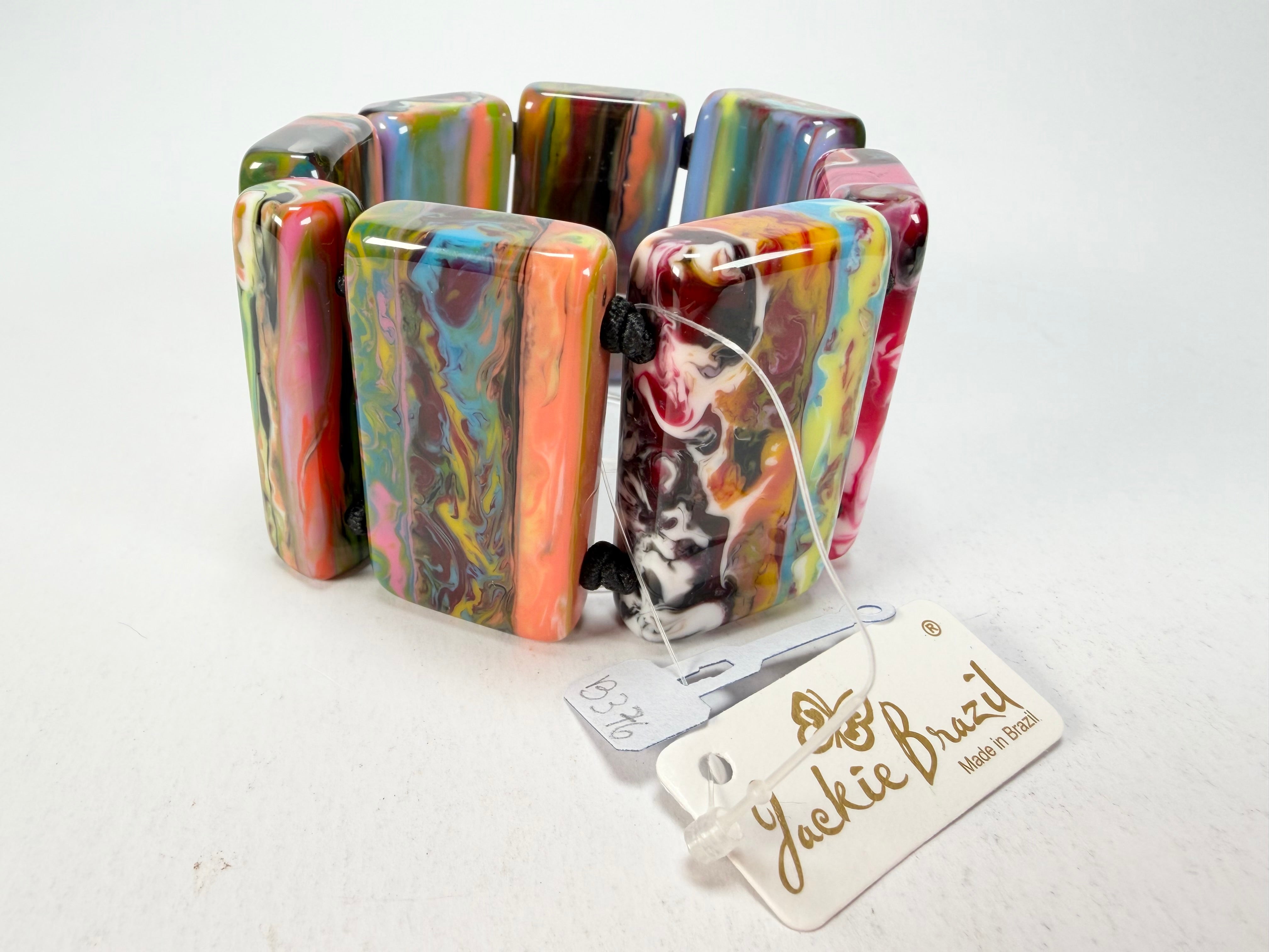 Jackie Brazil "Pop Art" Kandinsky 8 Squares Elasticated Bracelet ( B0376 )