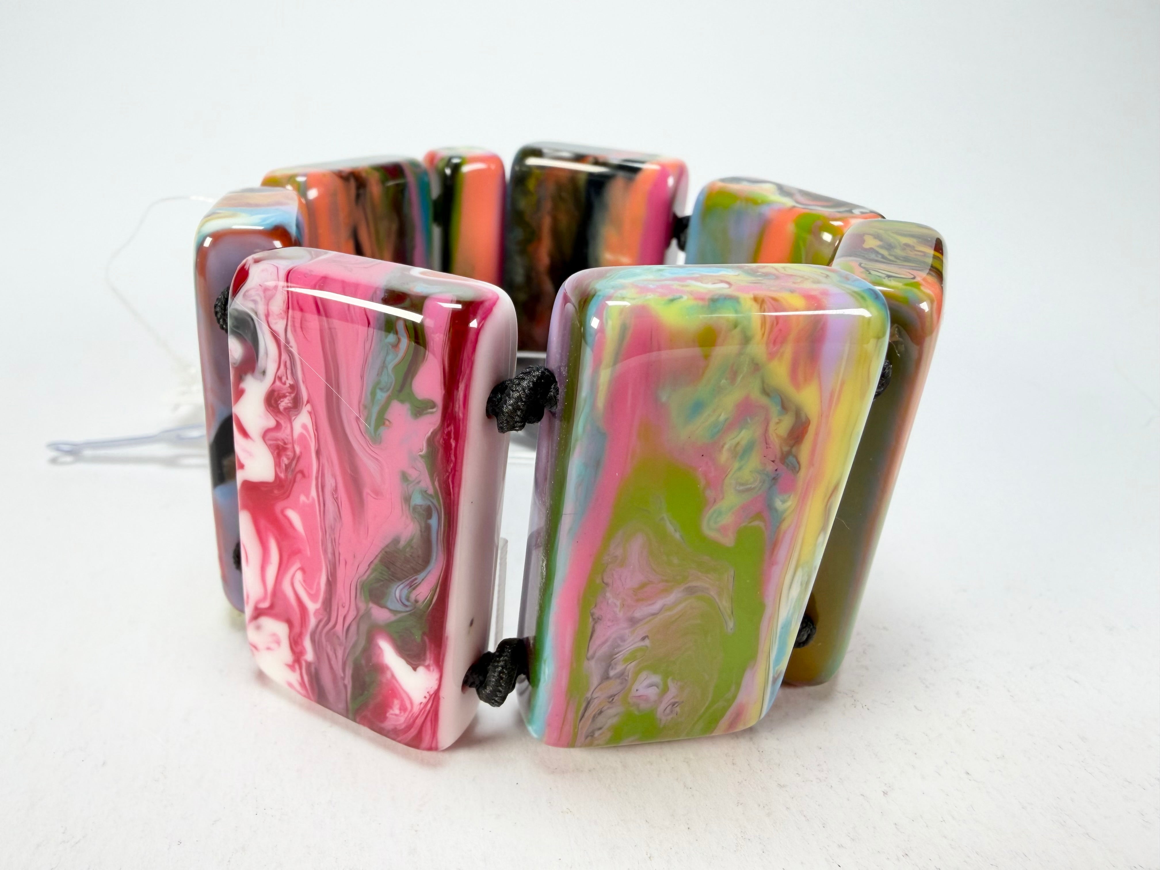 Jackie Brazil "Pop Art" Kandinsky 8 Squares Elasticated Bracelet ( B0376 )