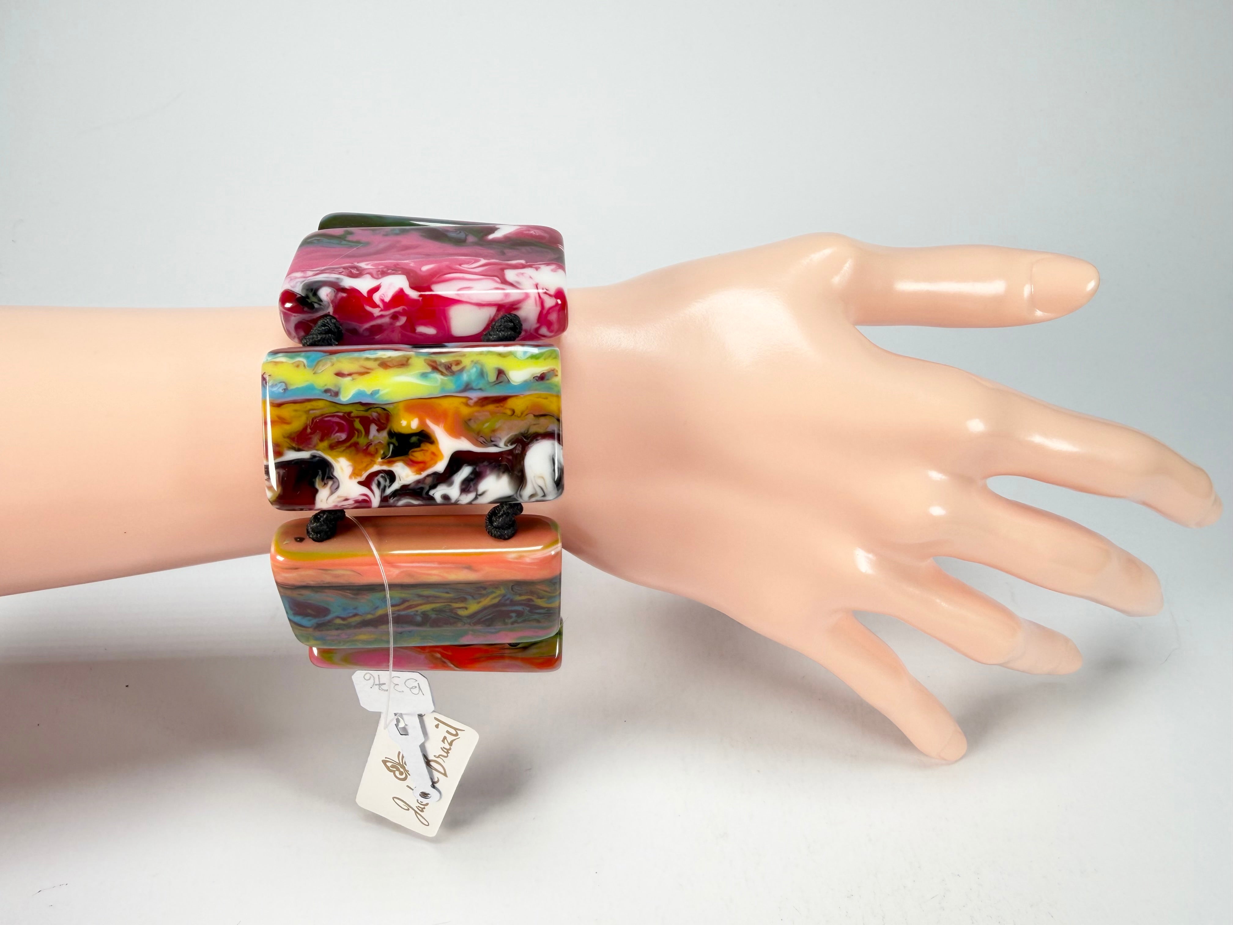 Jackie Brazil "Pop Art" Kandinsky 8 Squares Elasticated Bracelet ( B0376 )