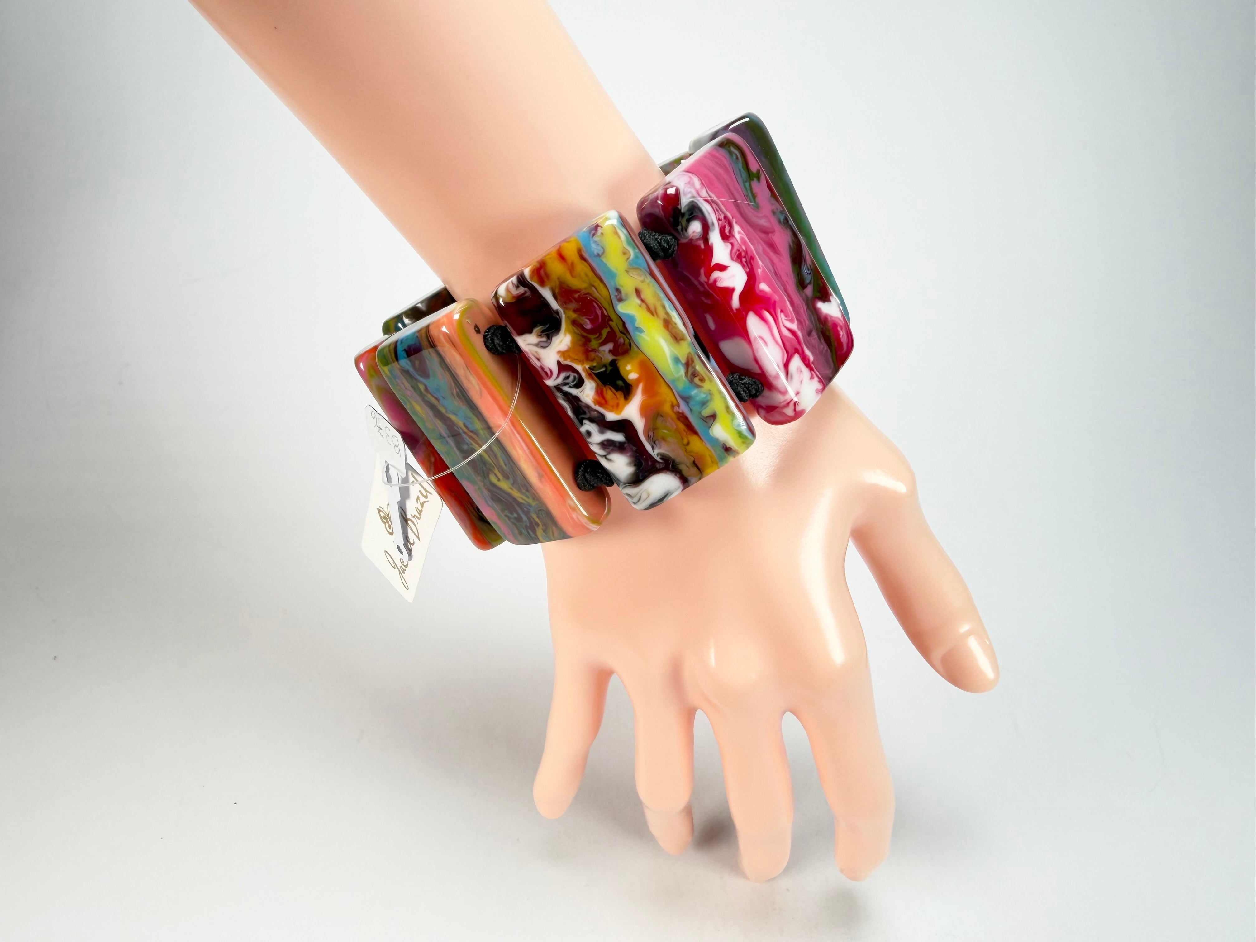 Jackie Brazil "Pop Art" Kandinsky 8 Squares Elasticated Bracelet ( B0376 )