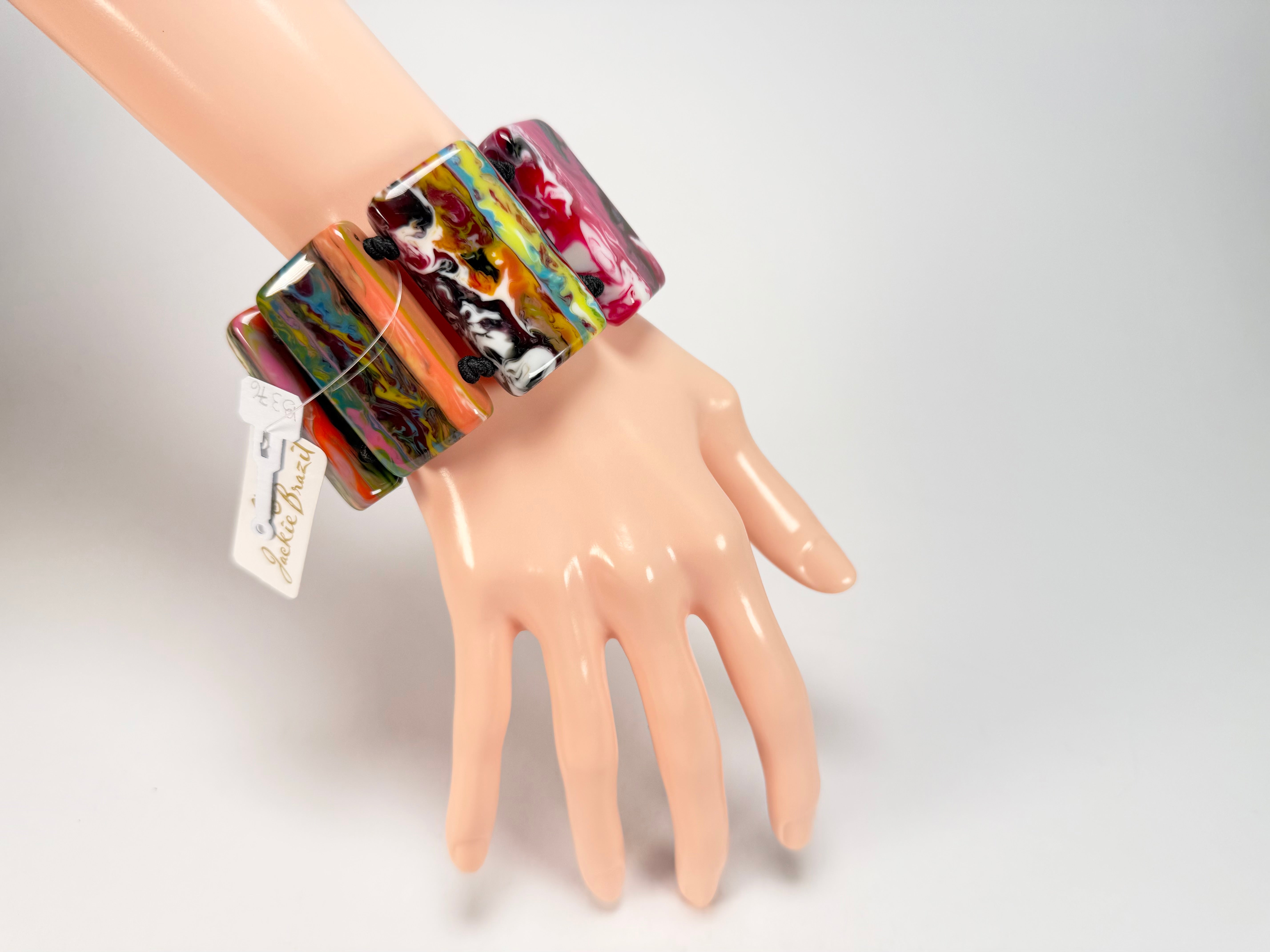 Jackie Brazil "Pop Art" Kandinsky 8 Squares Elasticated Bracelet ( B0376 )