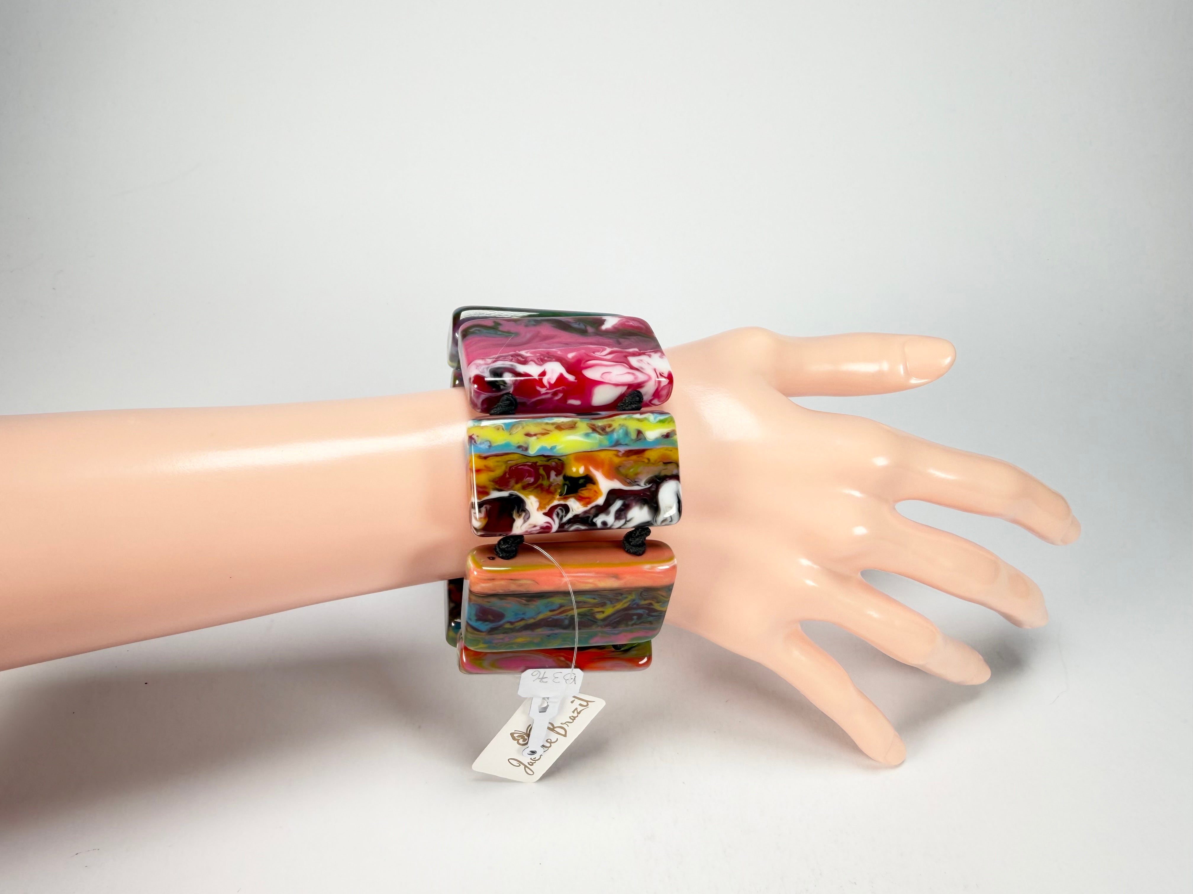 Jackie Brazil "Pop Art" Kandinsky 8 Squares Elasticated Bracelet ( B0376 )