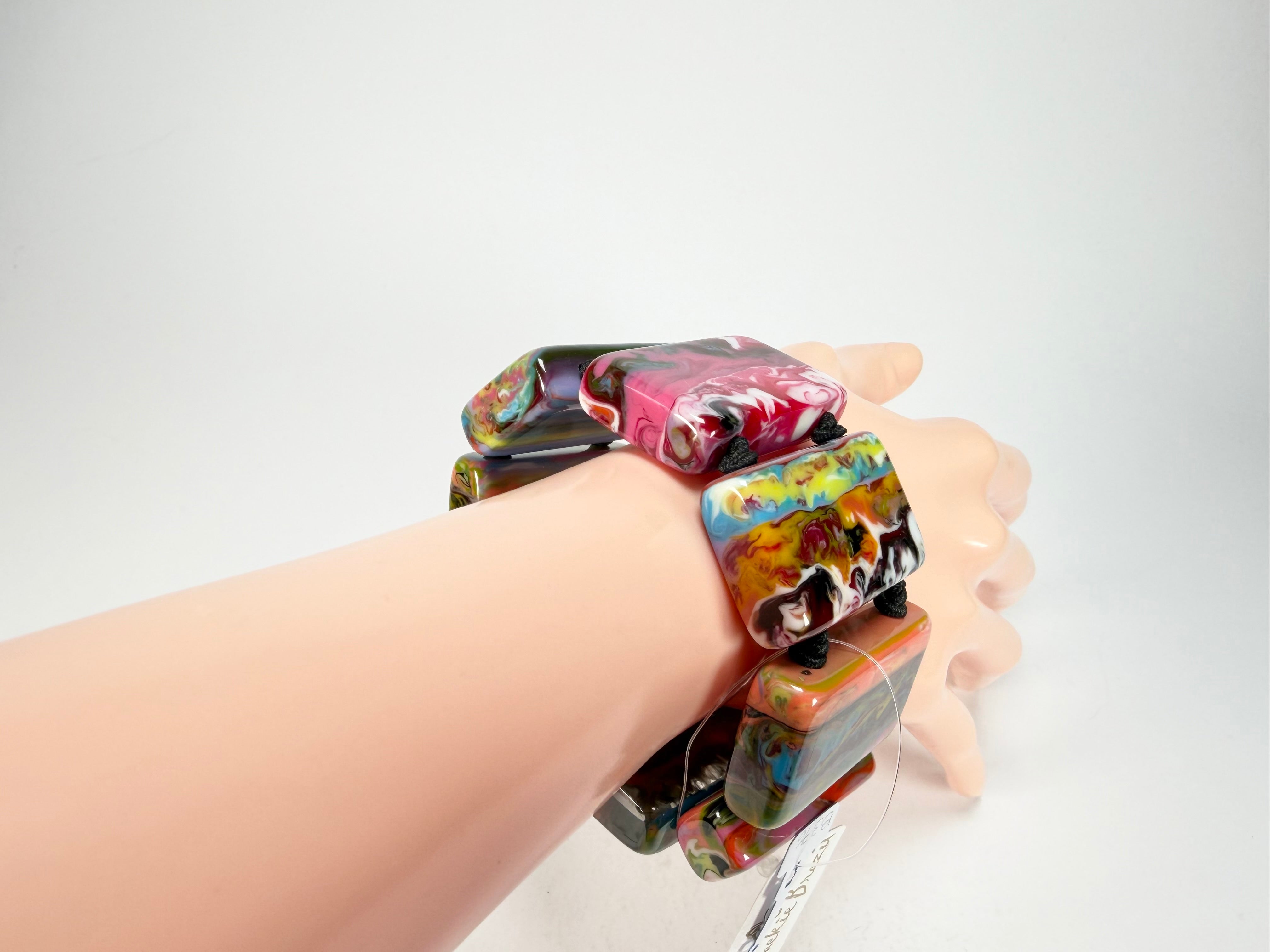Jackie Brazil "Pop Art" Kandinsky 8 Squares Elasticated Bracelet ( B0376 )