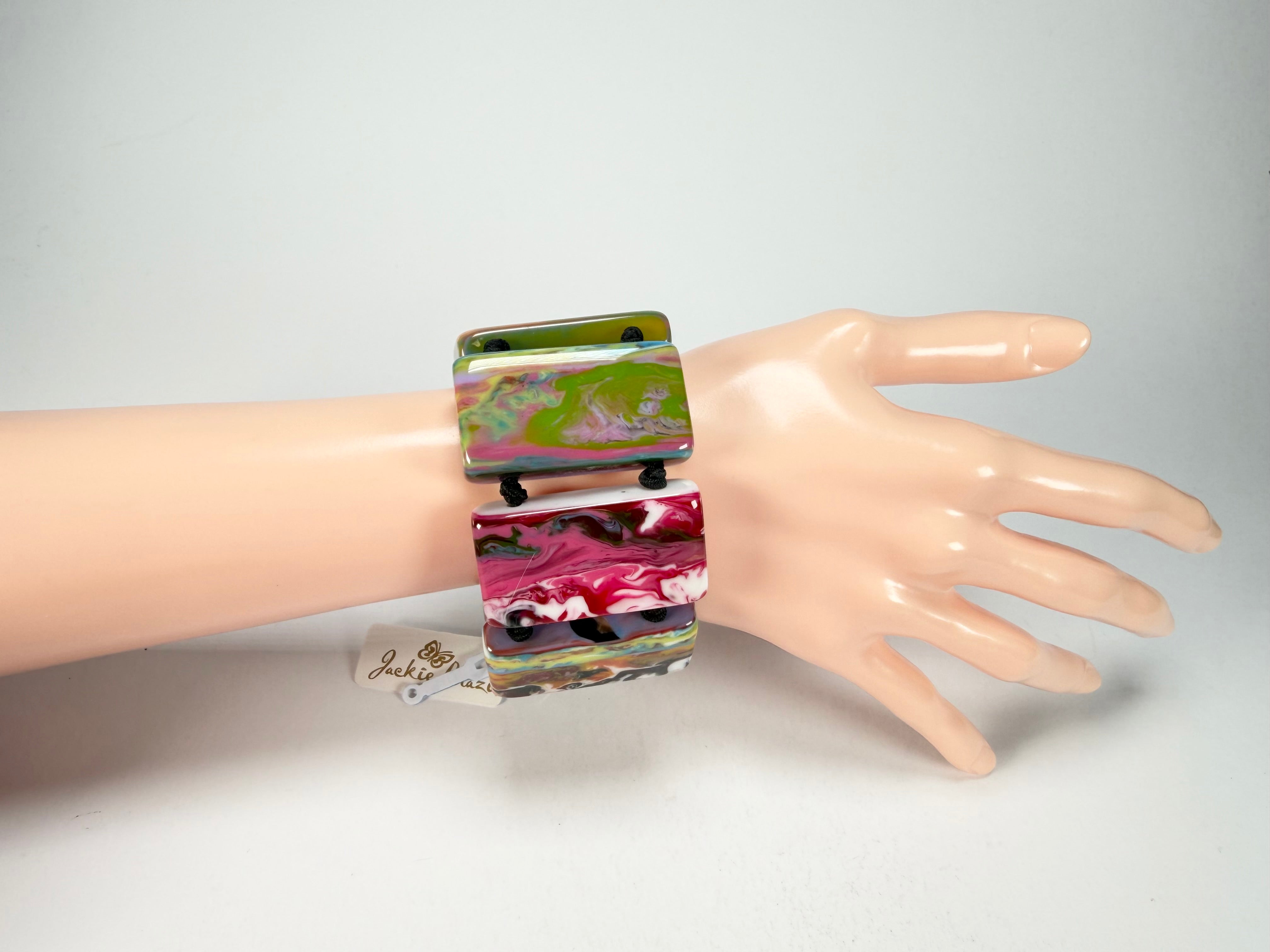 Jackie Brazil "Pop Art" Kandinsky 8 Squares Elasticated Bracelet ( B0376 )