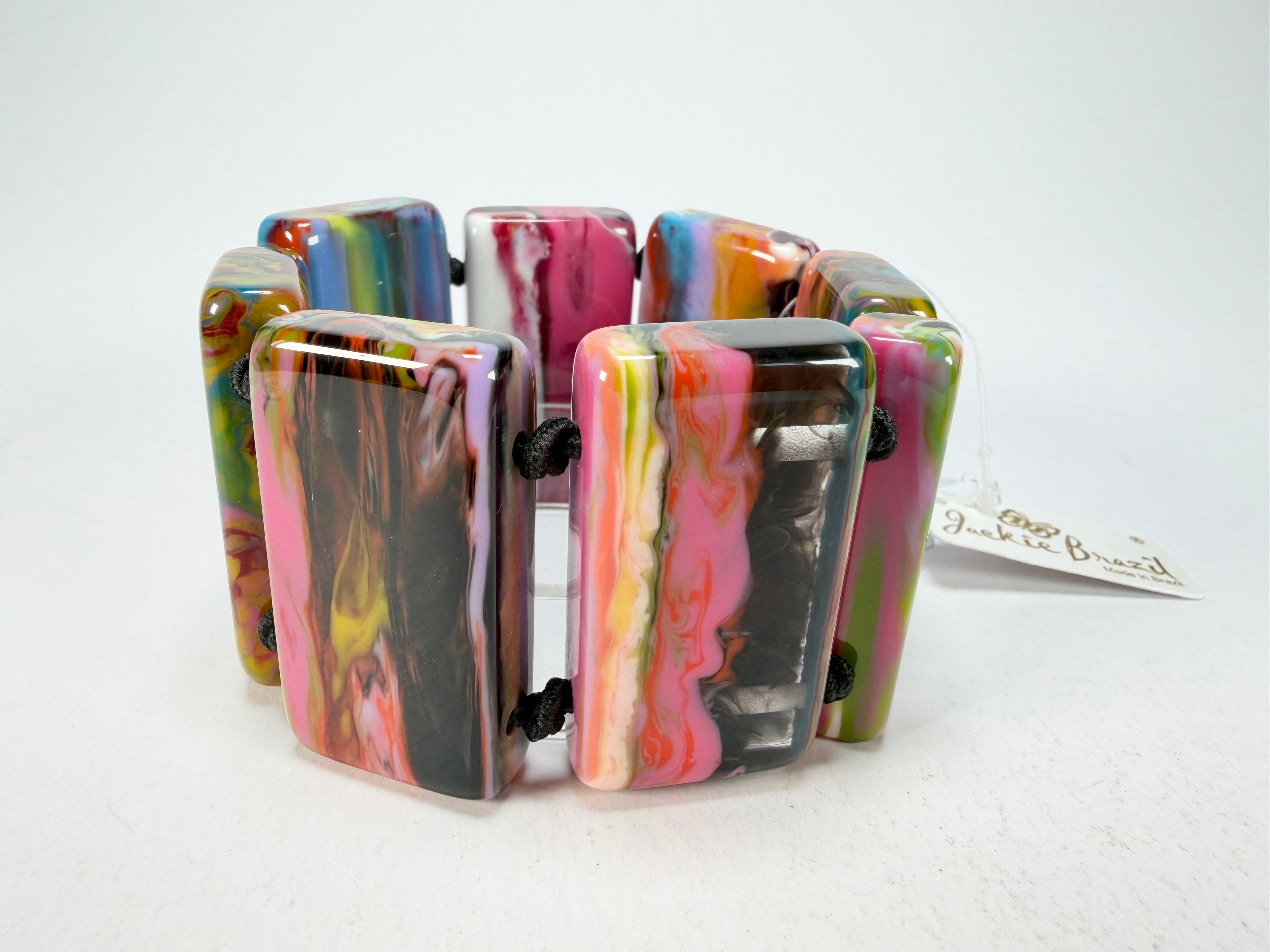 Jackie Brazil "Pop Art" Kandinsky 8 Squares Elasticated Bracelet ( B0376 )