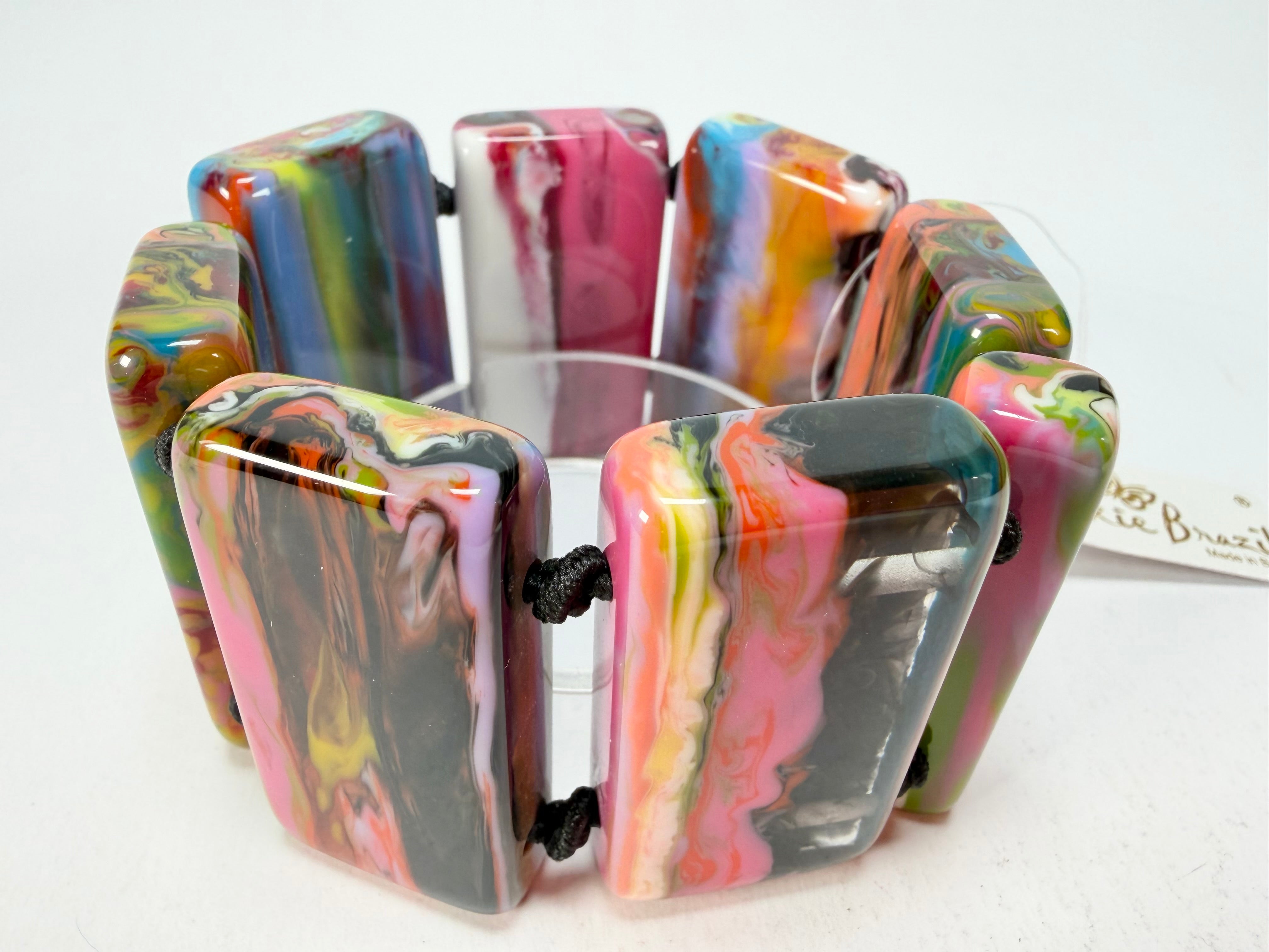 Jackie Brazil "Pop Art" Kandinsky 8 Squares Elasticated Bracelet ( B0376 )