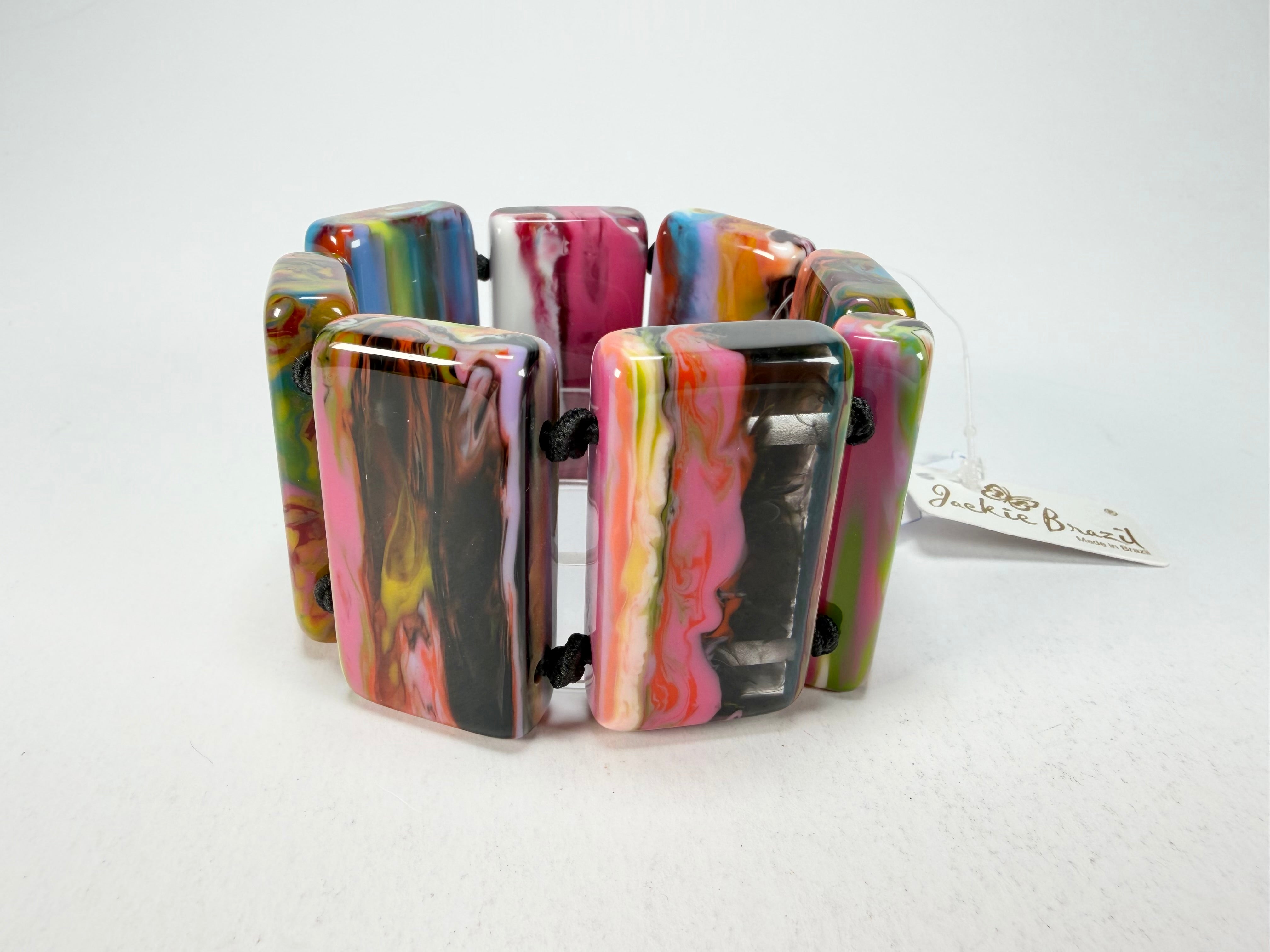 Jackie Brazil "Pop Art" Kandinsky 8 Squares Elasticated Bracelet ( B0376 )