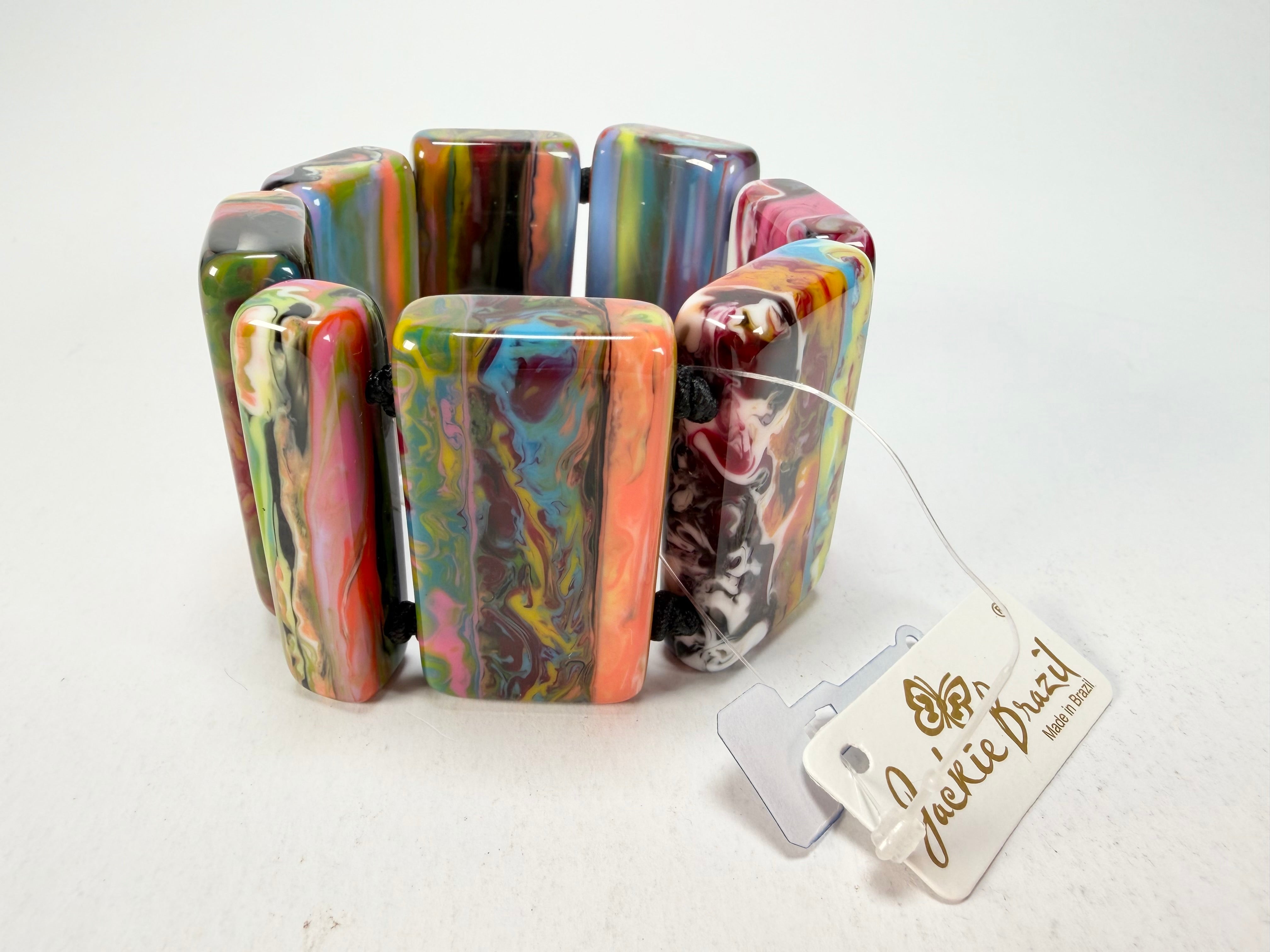 Jackie Brazil "Pop Art" Kandinsky 8 Squares Elasticated Bracelet ( B0376 )