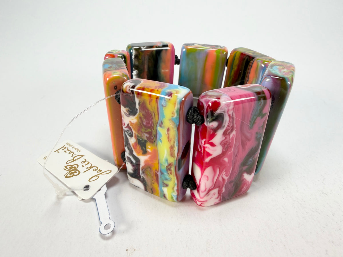 Jackie Brazil "Pop Art" Kandinsky 8 Squares Elasticated Bracelet ( B0376 )