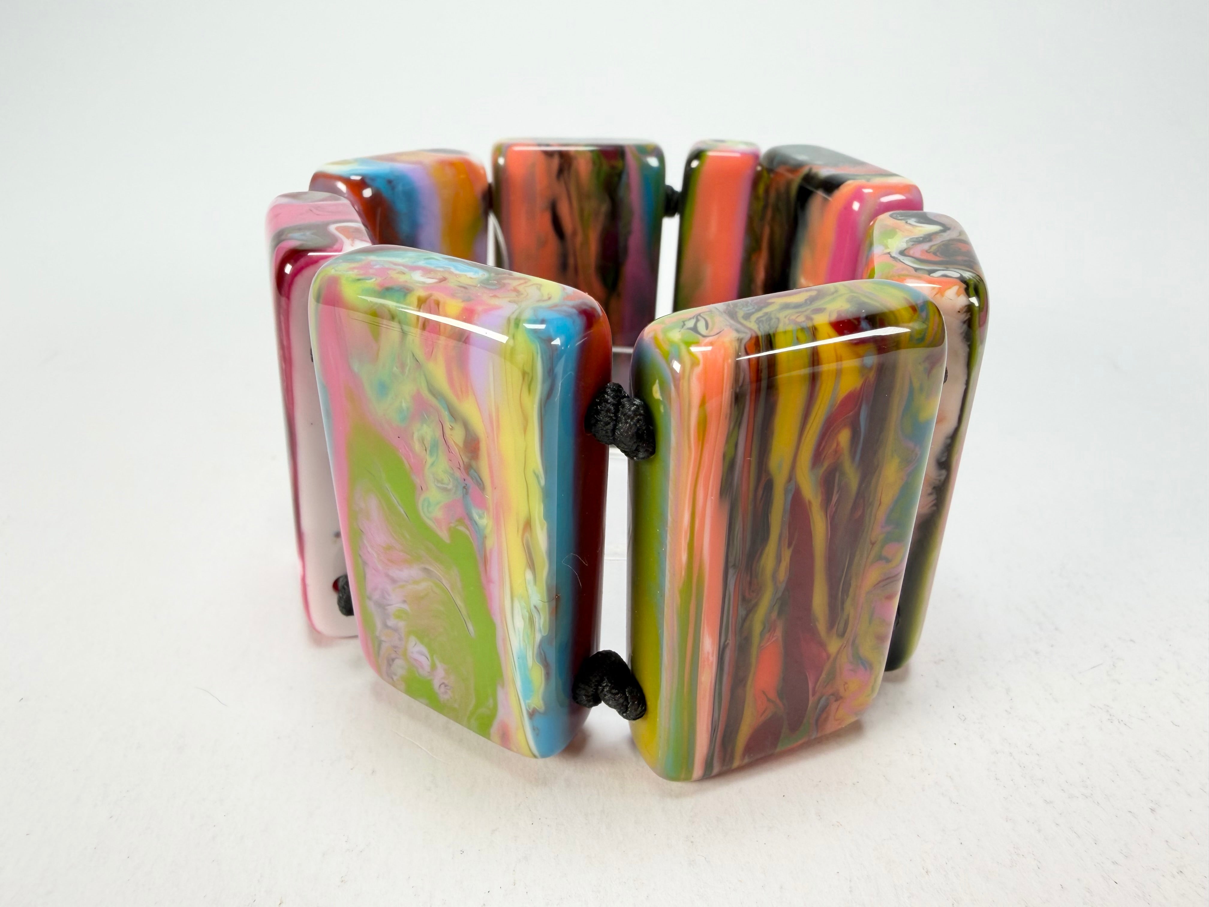 Jackie Brazil "Pop Art" Kandinsky 8 Squares Elasticated Bracelet ( B0376 )