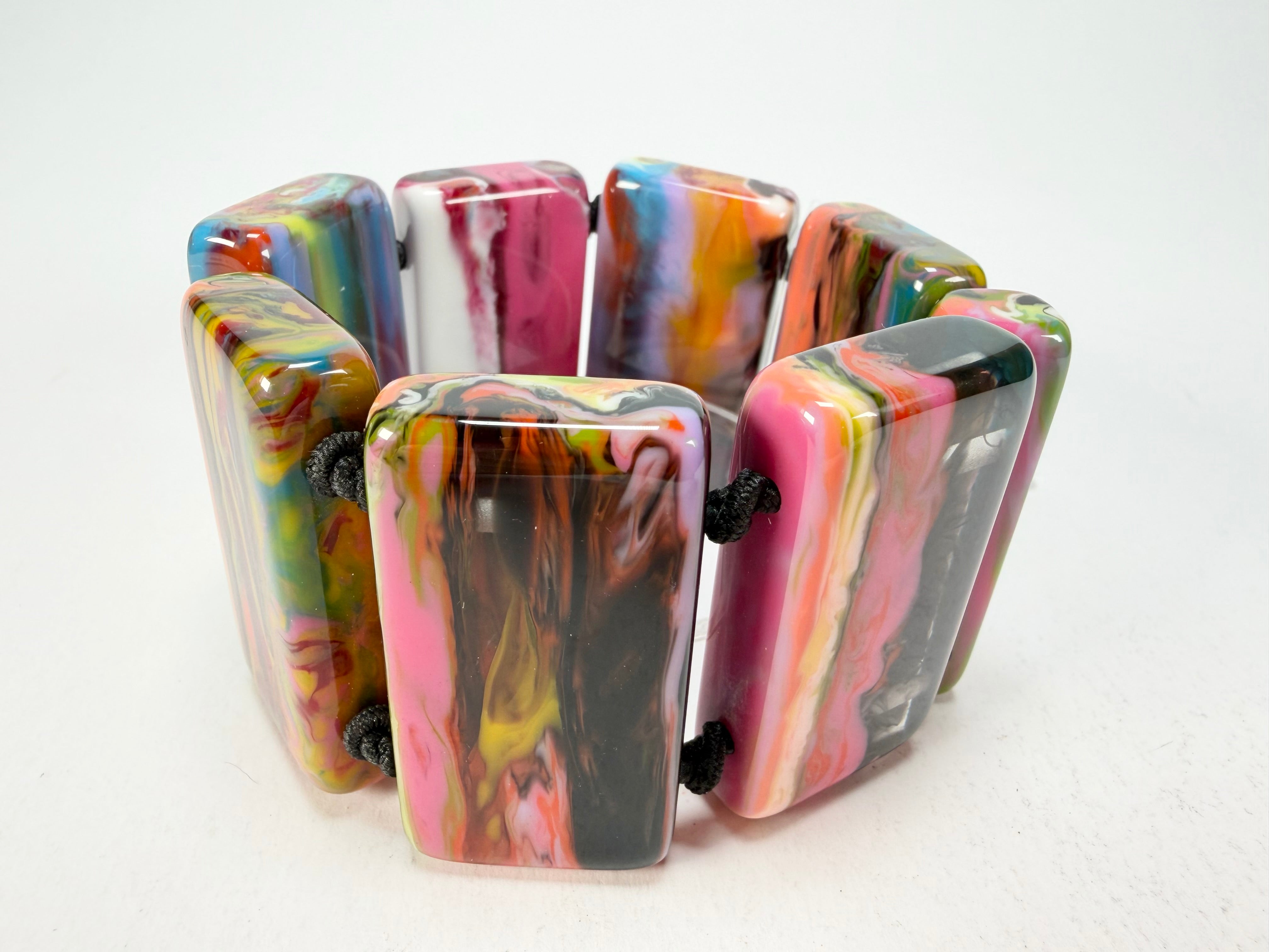 Jackie Brazil "Pop Art" Kandinsky 8 Squares Elasticated Bracelet ( B0376 )