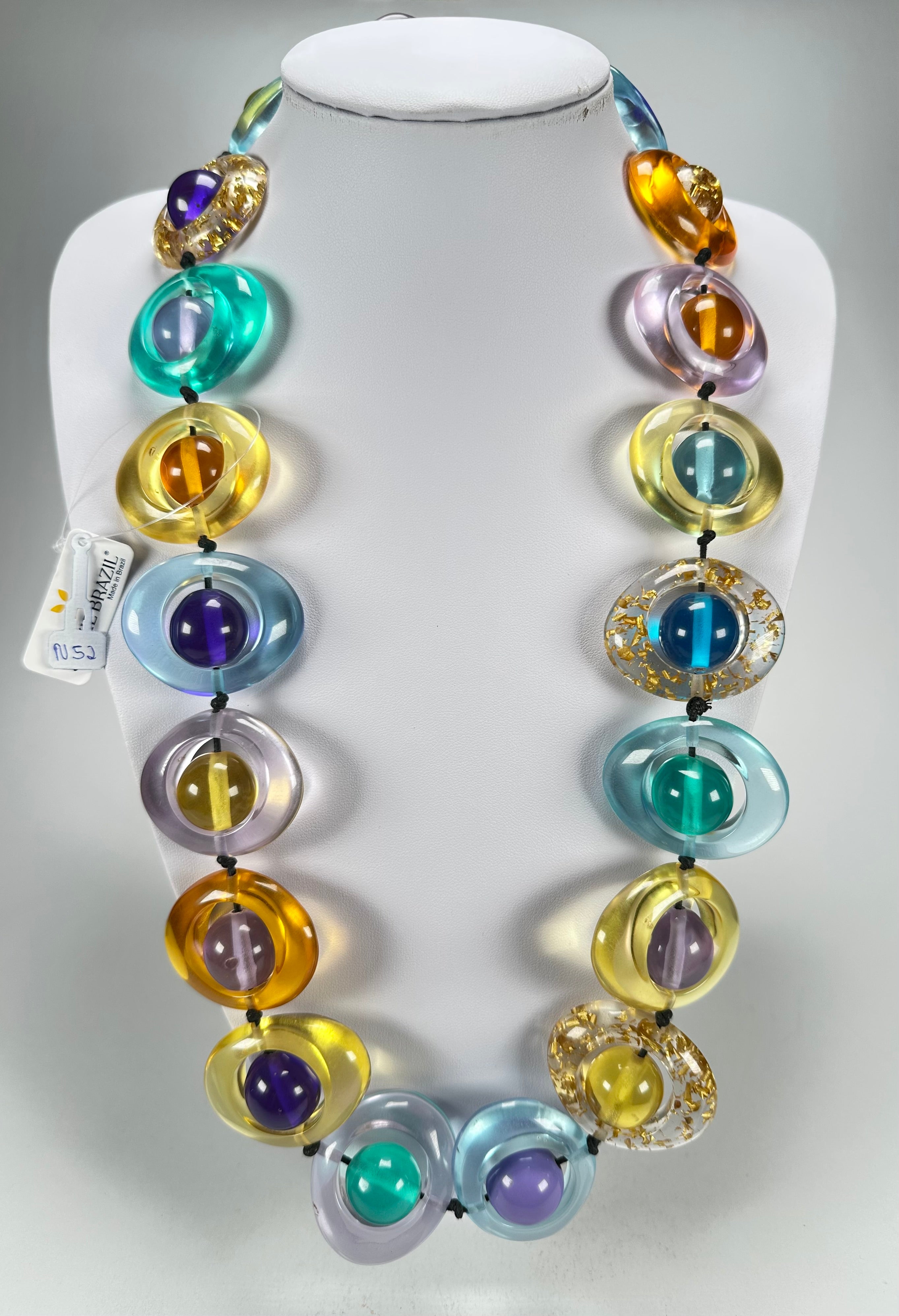 Jackie Brazil "Saturn" Transparent Paris Mix Disc & Ball Long 75cm Necklace ( N0052 )