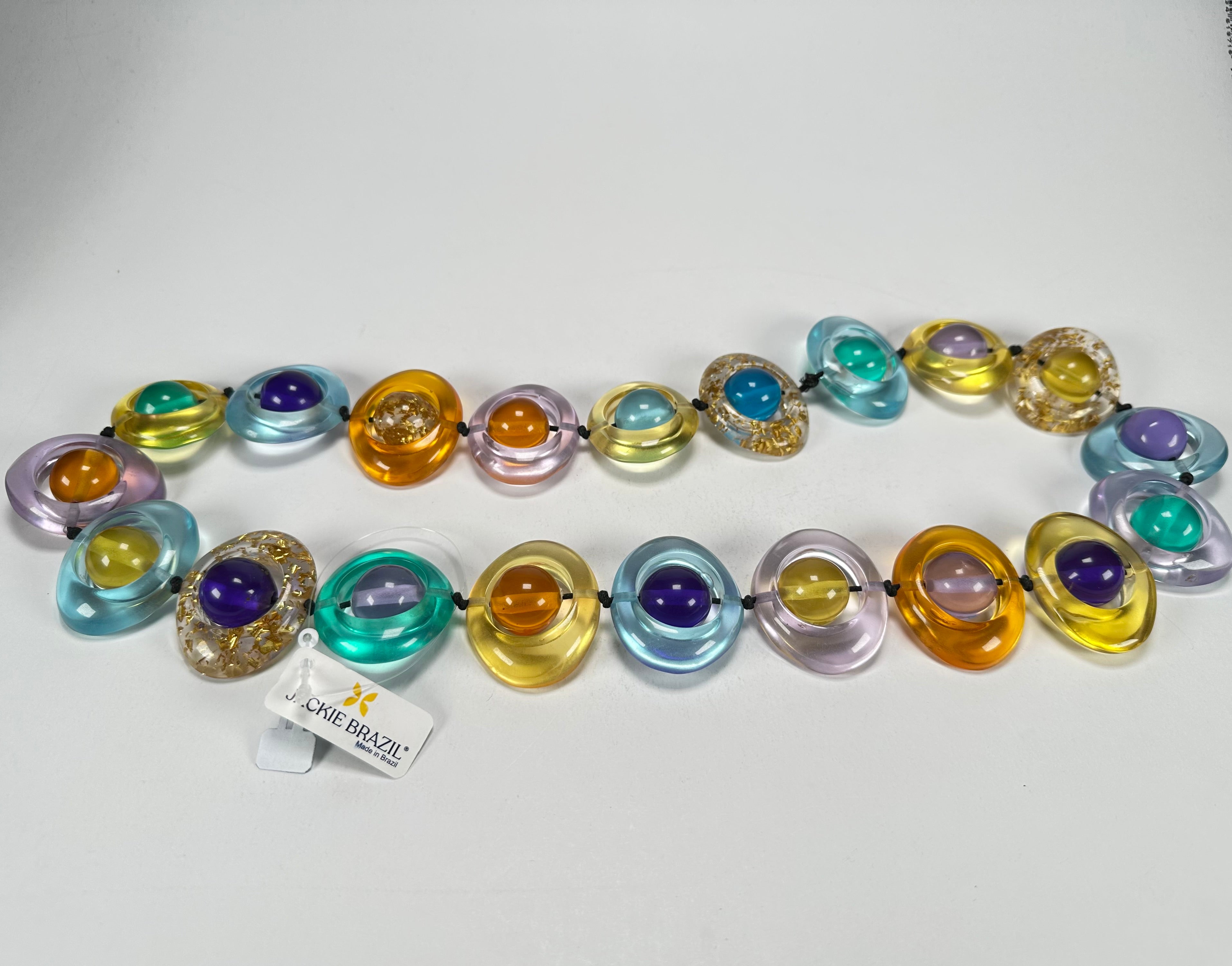 Jackie Brazil "Saturn" Transparent Paris Mix Disc & Ball Long 75cm Necklace ( N0052 )