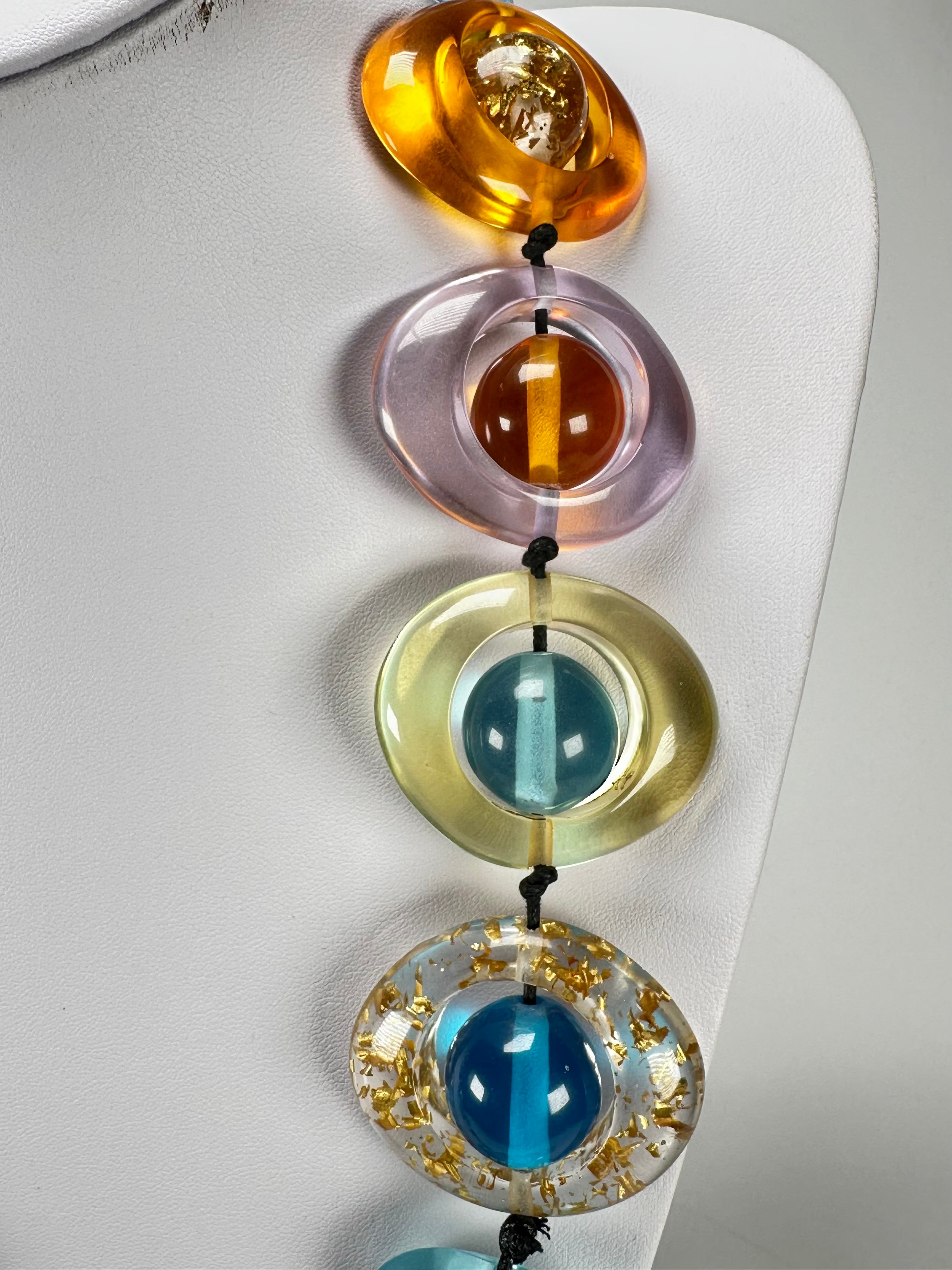 Jackie Brazil "Saturn" Transparent Paris Mix Disc & Ball Long 75cm Necklace ( N0052 )