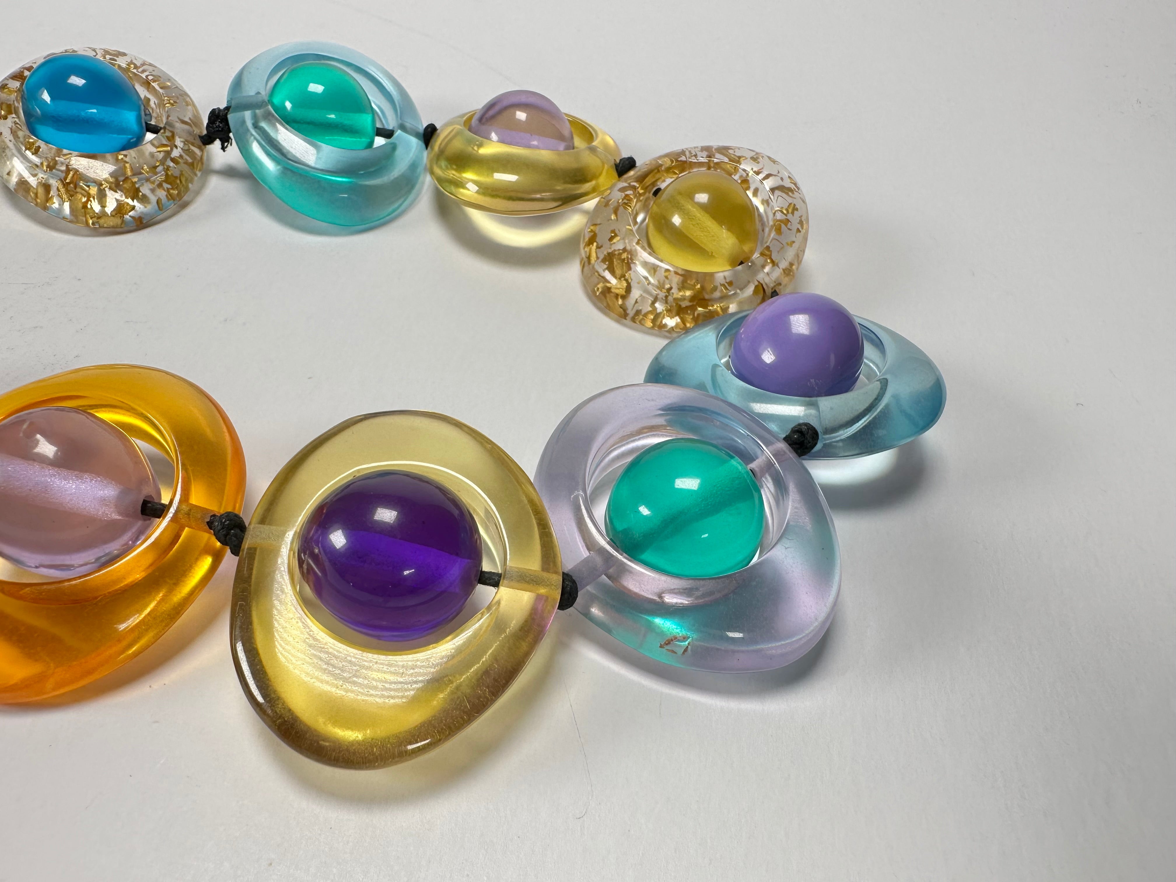 Jackie Brazil "Saturn" Transparent Paris Mix Disc & Ball Long 75cm Necklace ( N0052 )