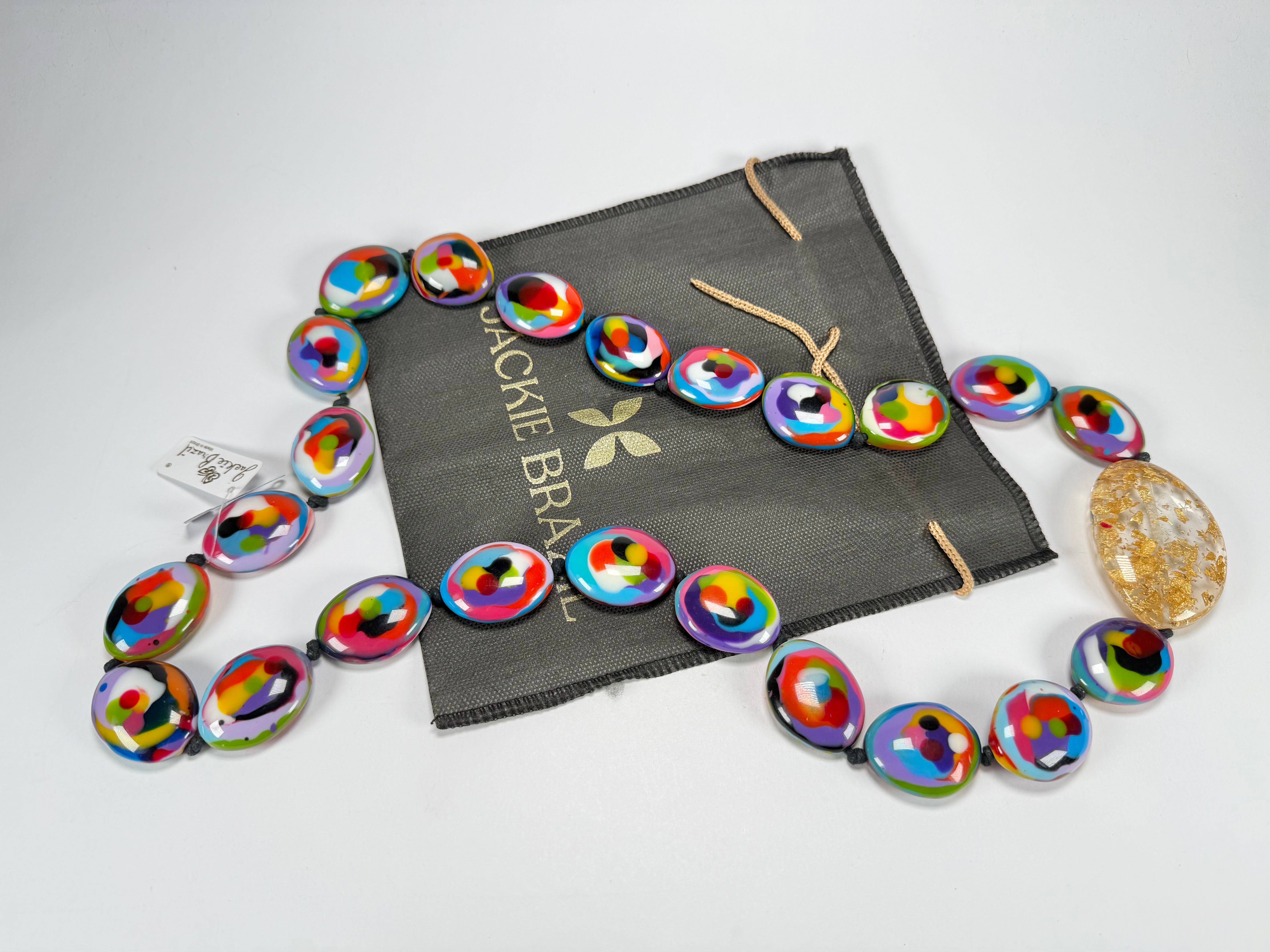 Jackie Brazil "Martha" Kandinsky Small Riverstones & Gold Flakes Side Stone 100cm Necklace ( N3770 )