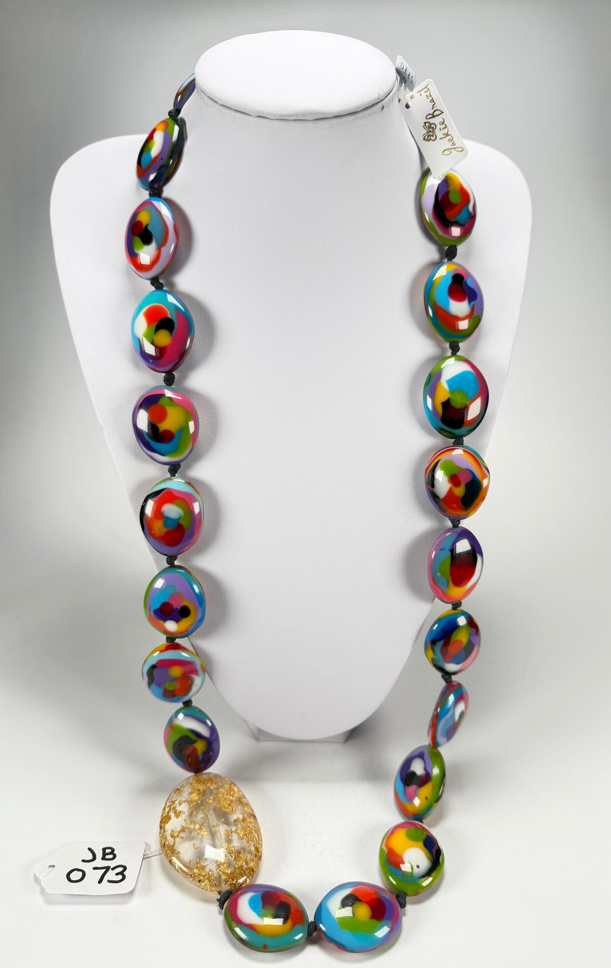 Jackie Brazil "Martha" Kandinsky Small Riverstones & Gold Flakes Side Stone 100cm Necklace ( N3770 )