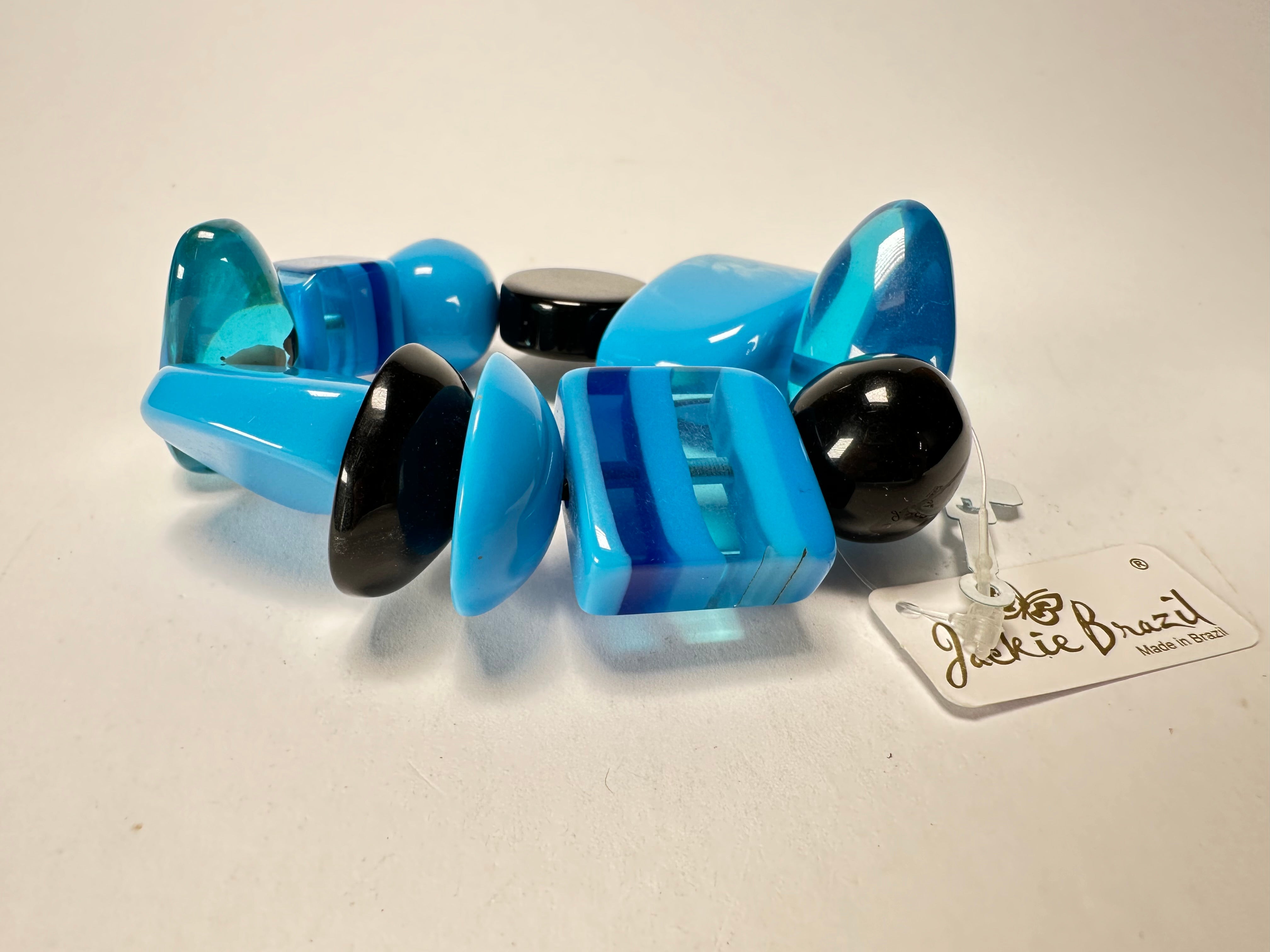 Jackie Brazil "Indiana" Light Blue Mix Multi Bead Resin Bracelet ( B0210 )