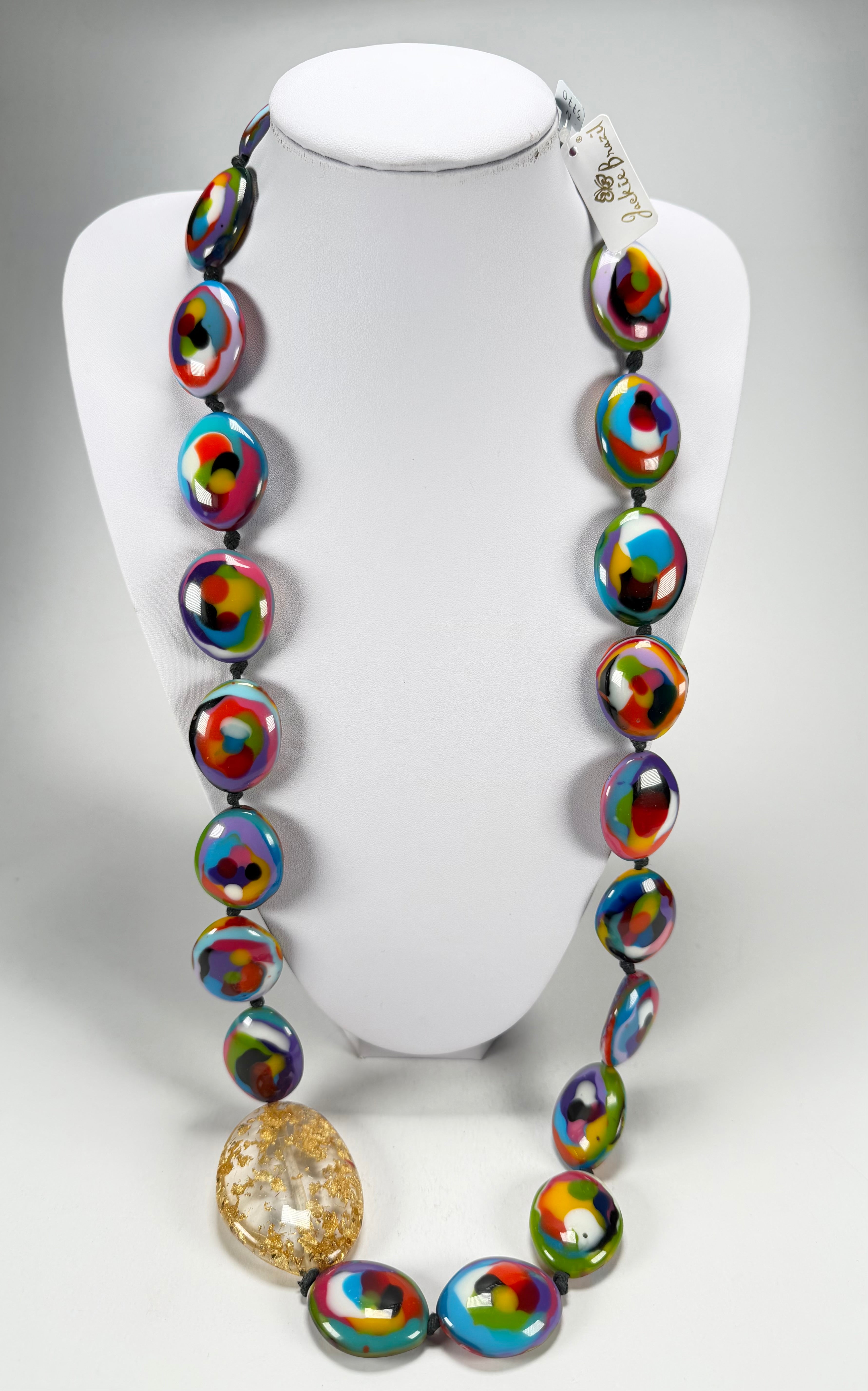 Jackie Brazil "Martha" Kandinsky Small Riverstones & Gold Flakes Side Stone 100cm Necklace ( N3770 )