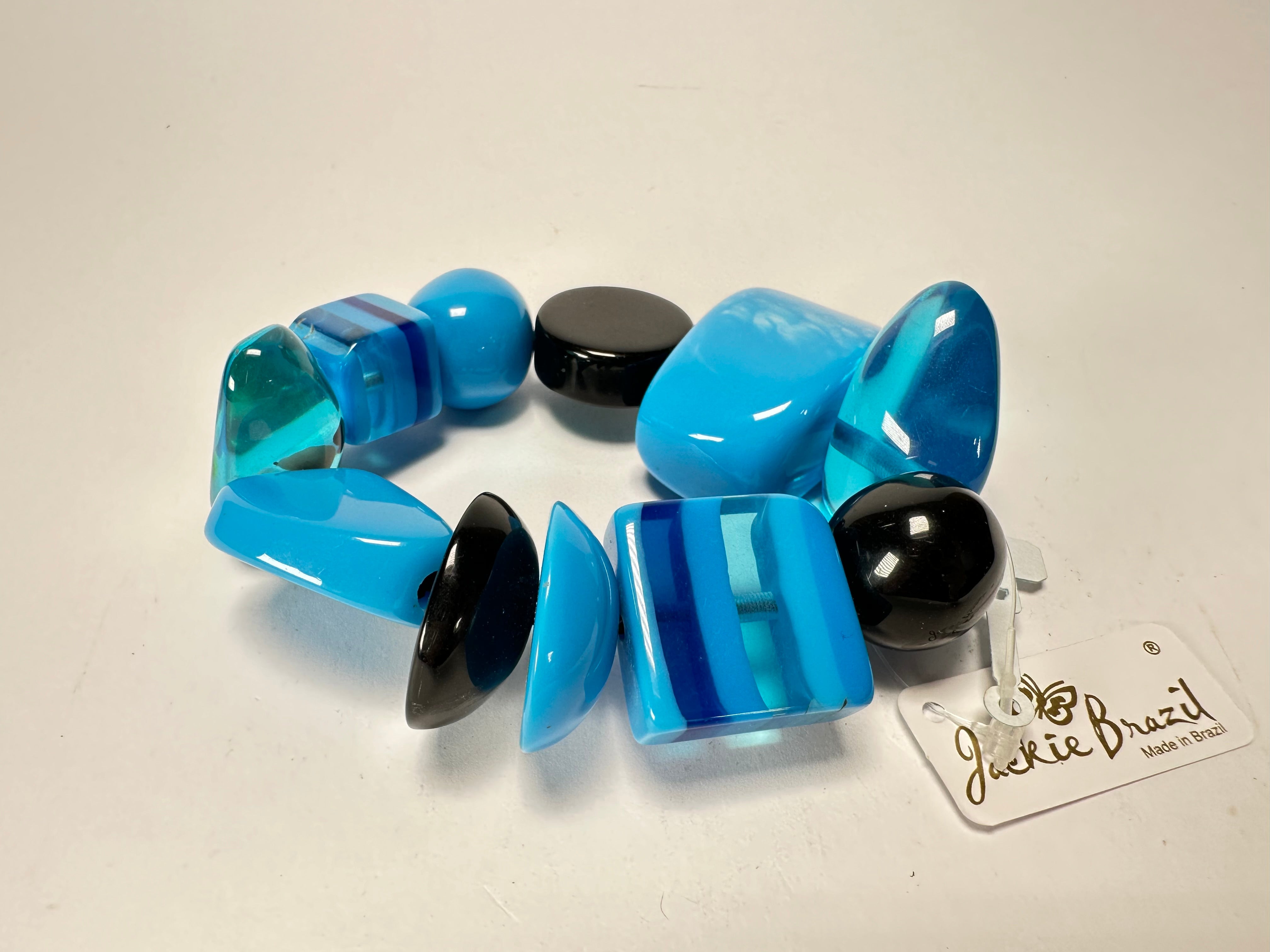 Jackie Brazil "Indiana" Light Blue Mix Multi Bead Resin Bracelet ( B0210 )